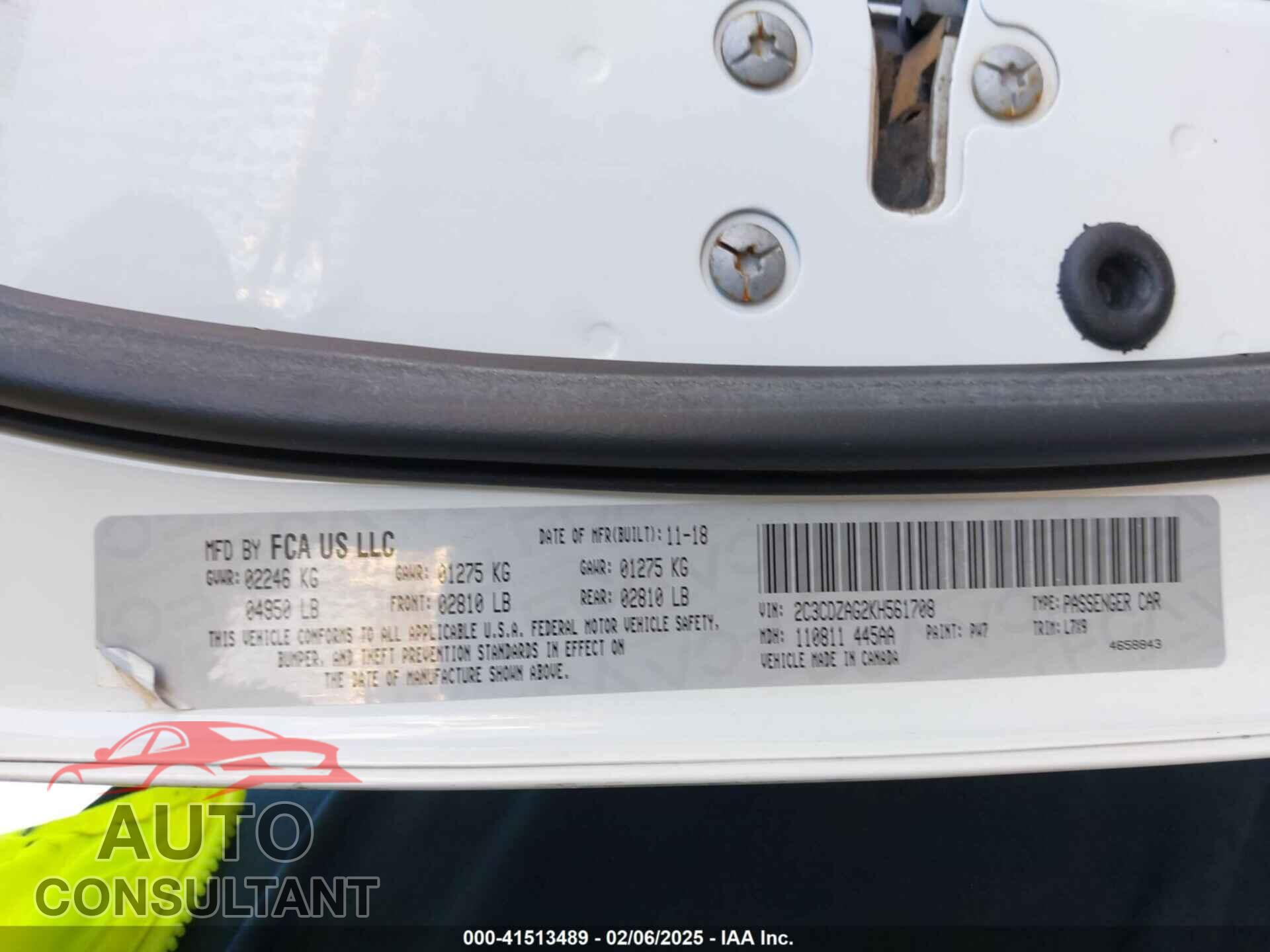 DODGE CHALLENGER 2019 - 2C3CDZAG2KH561708