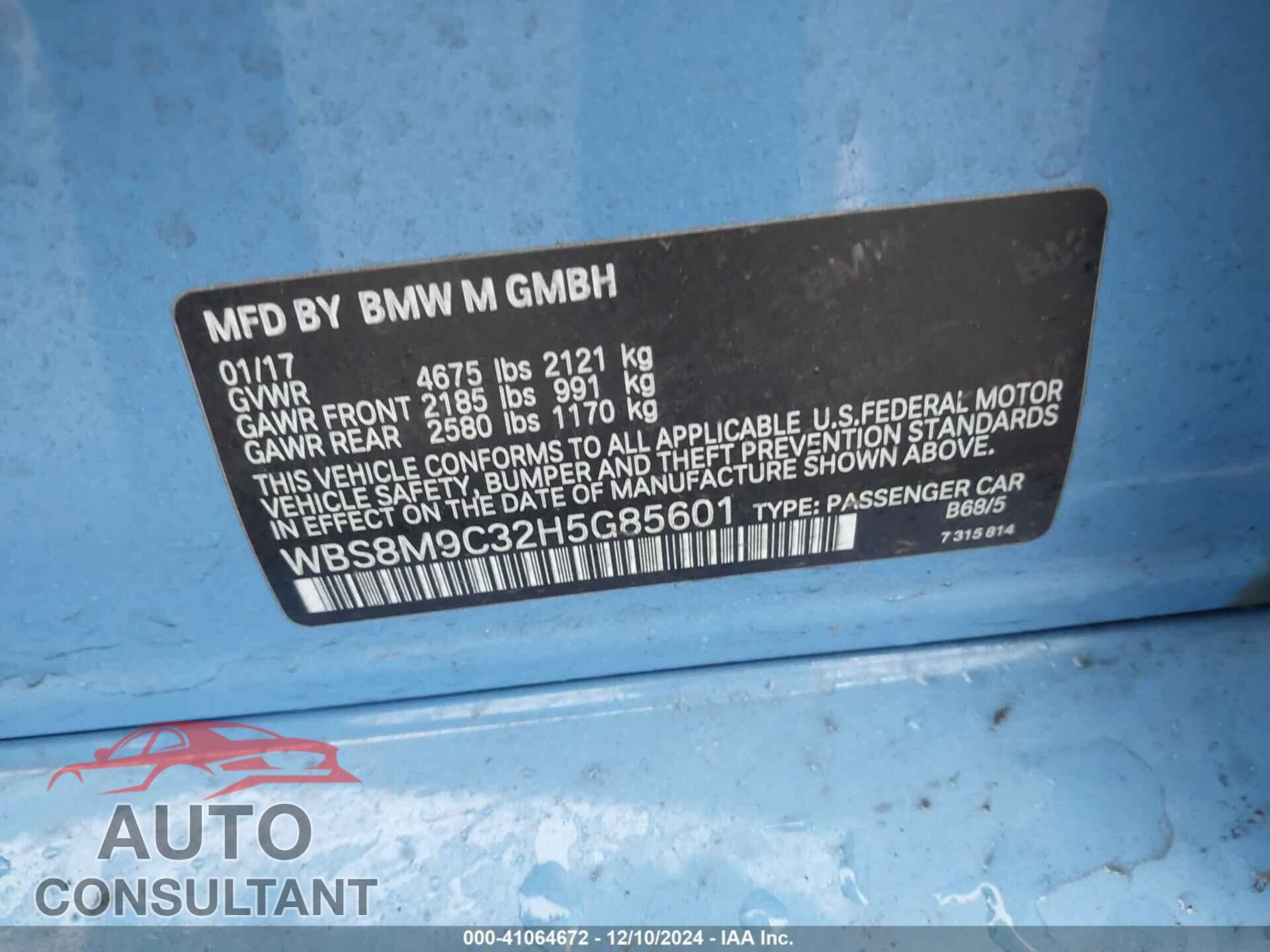 BMW M3 2017 - WBS8M9C32H5G85601