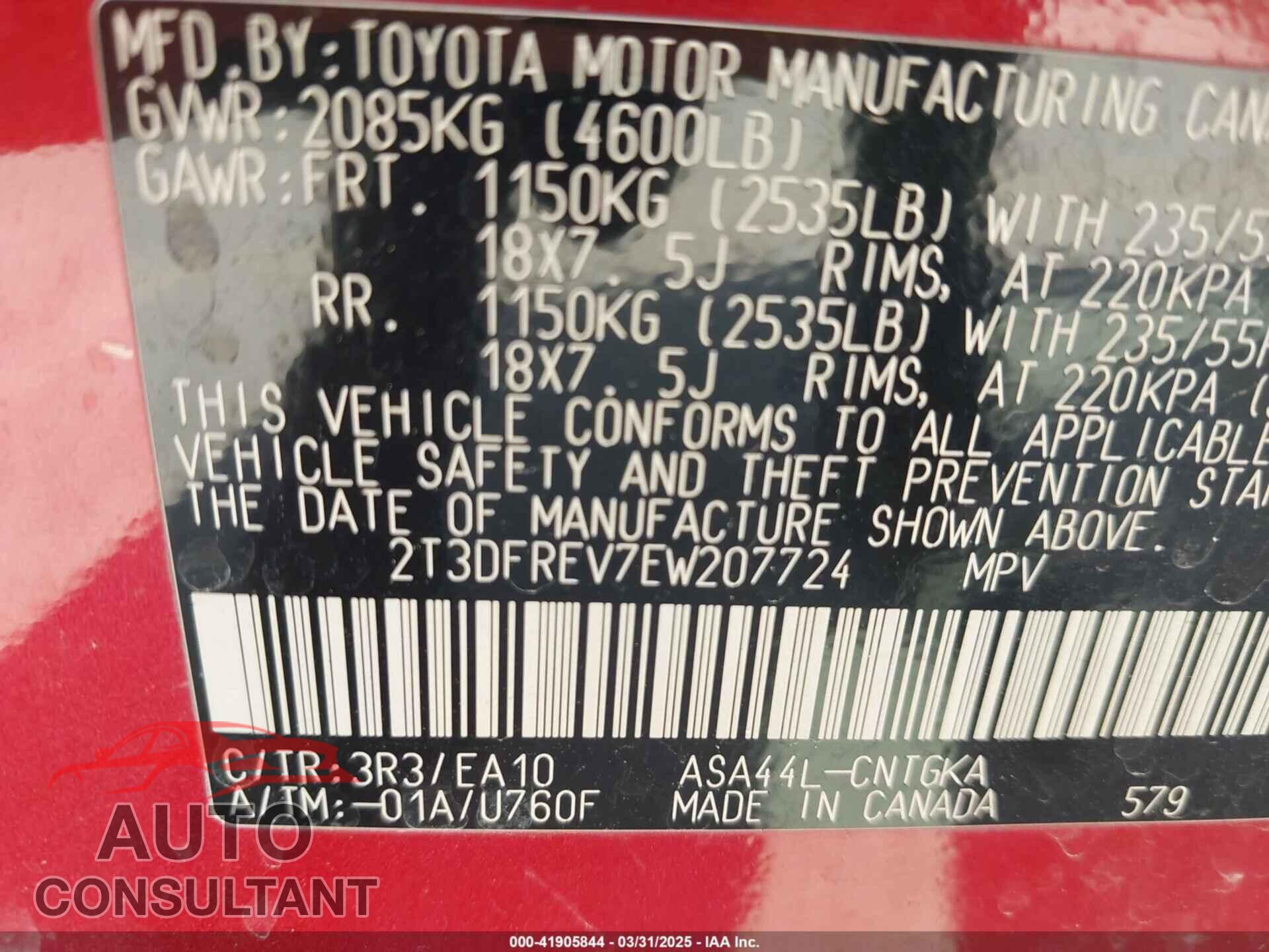 TOYOTA RAV4 2014 - 2T3DFREV7EW207724