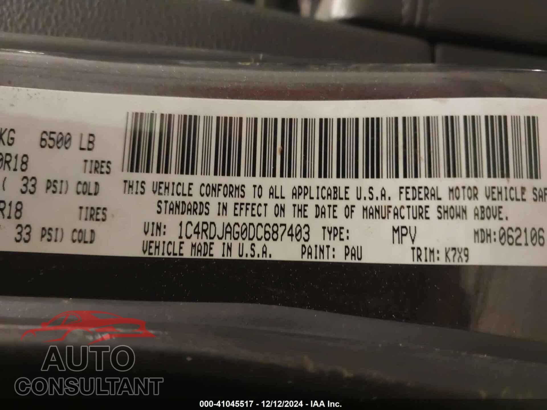 DODGE DURANGO 2013 - 1C4RDJAG0DC687403