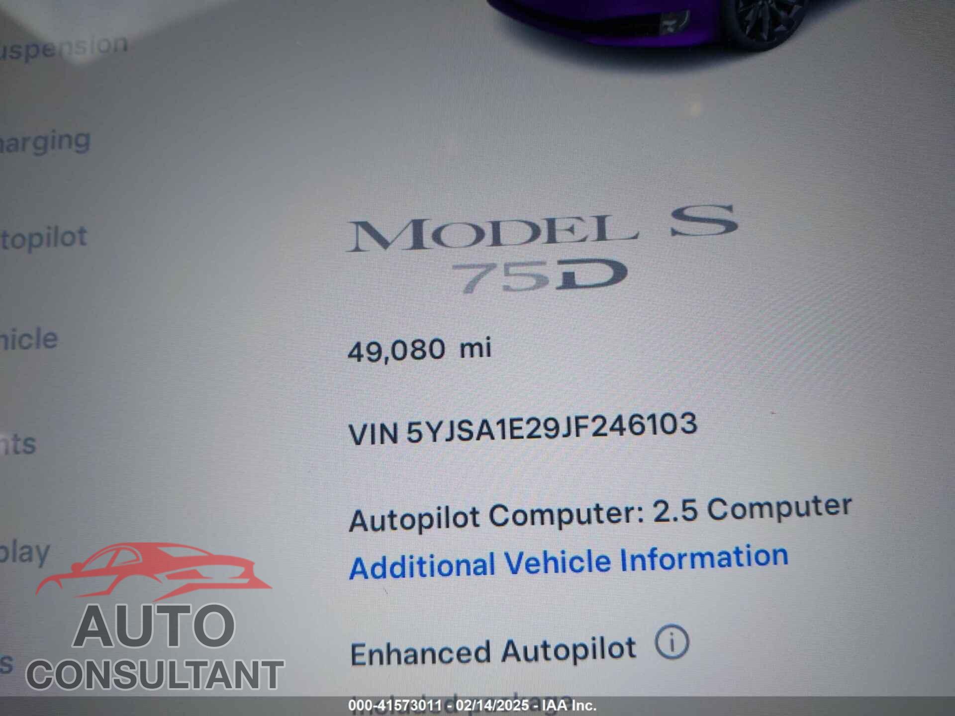 TESLA MODEL S 2018 - 5YJSA1E29JF246103