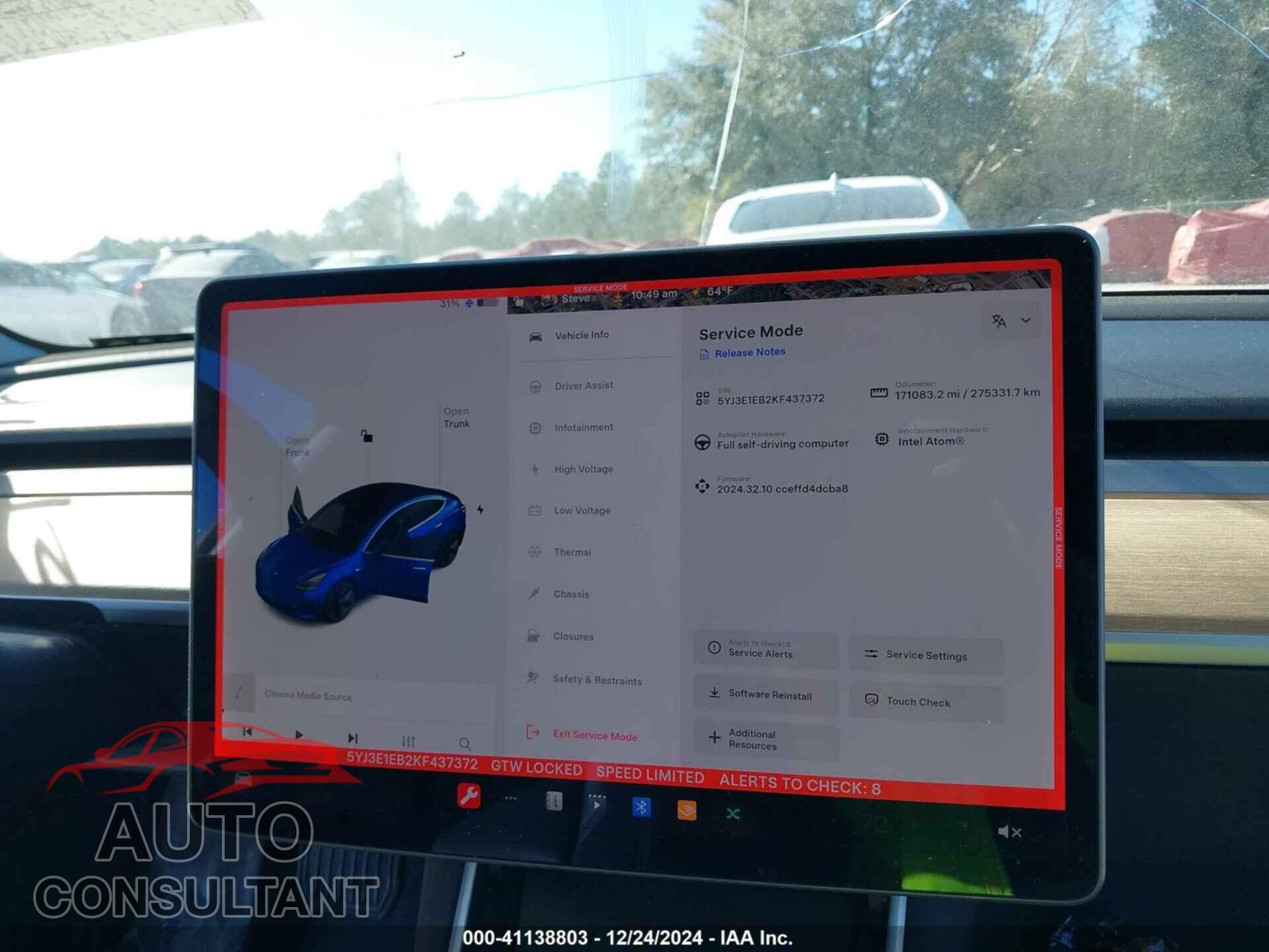 TESLA MODEL 3 2019 - 5YJ3E1EB2KF437372