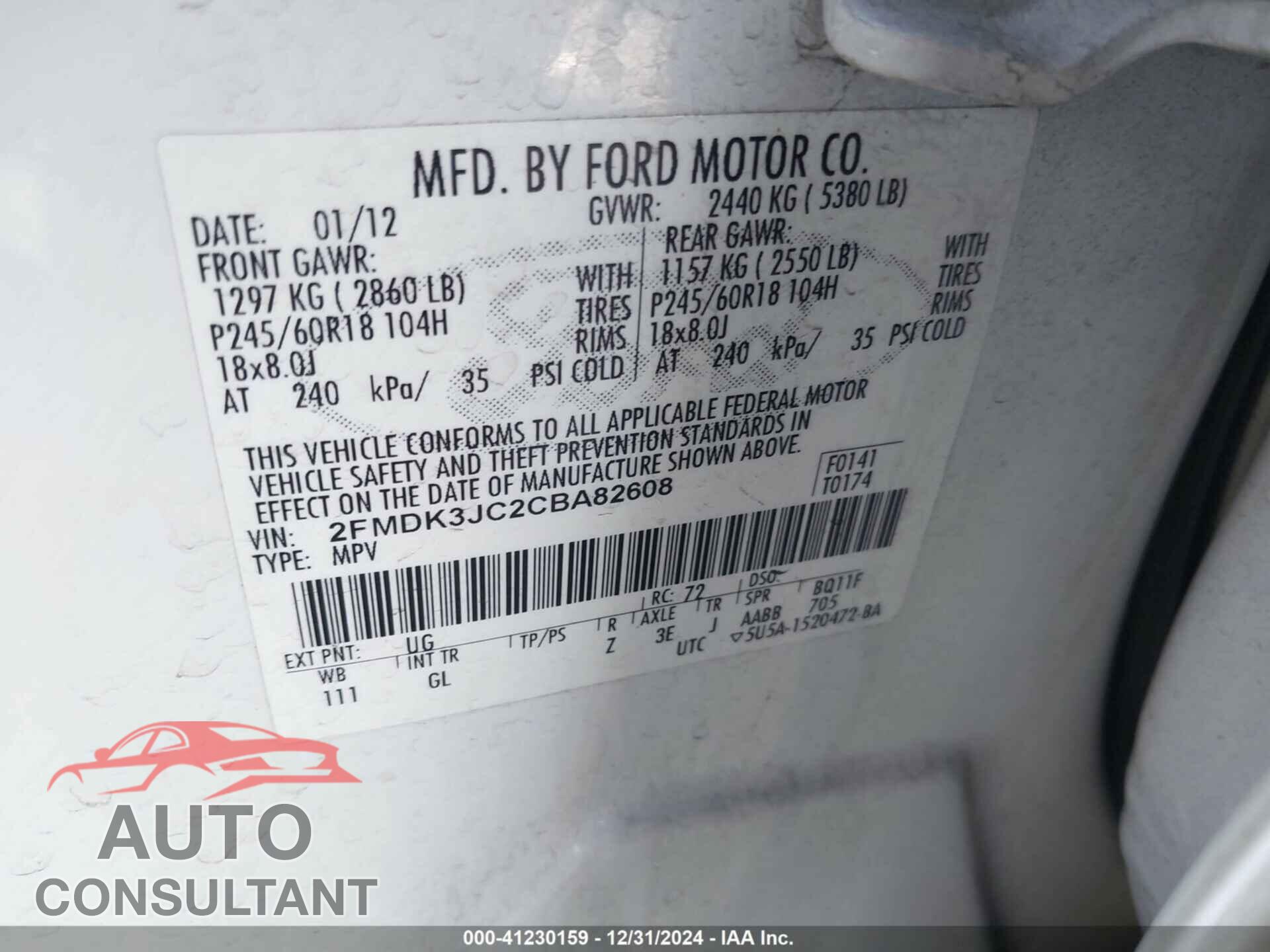 FORD EDGE 2012 - 2FMDK3JC2CBA82608