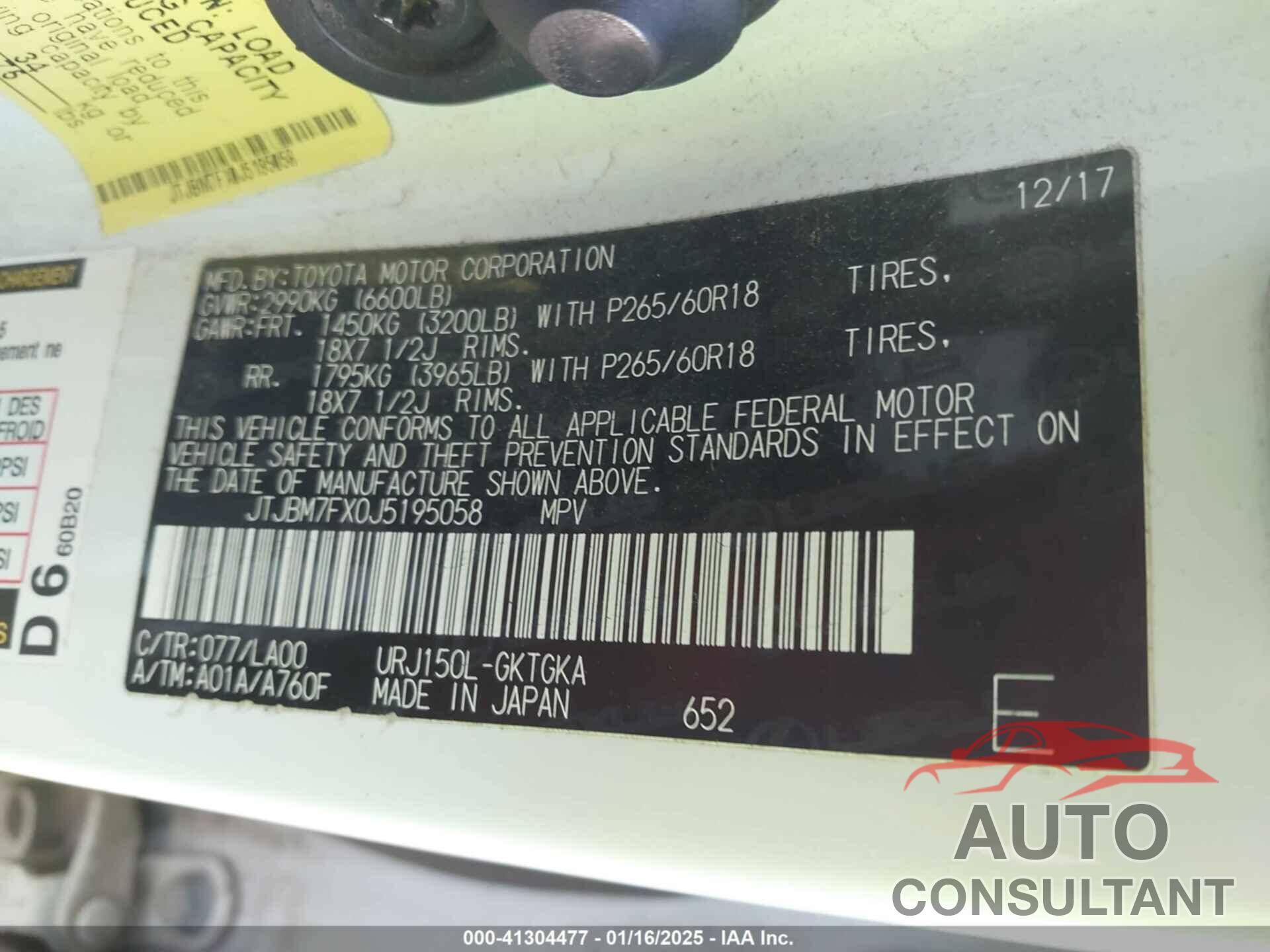 LEXUS GX 460 2018 - JTJBM7FX0J5195058