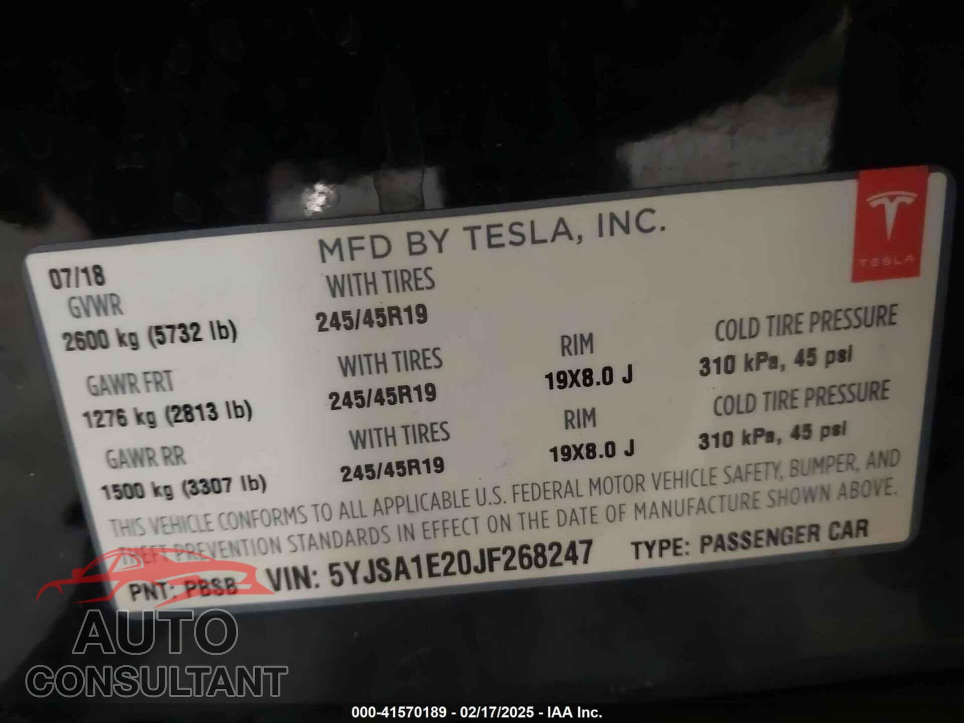 TESLA MODEL S 2018 - 5YJSA1E20JF268247
