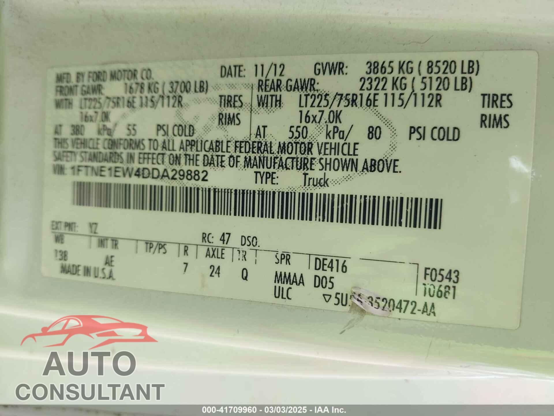 FORD E-150 2013 - 1FTNE1EW4DDA29882