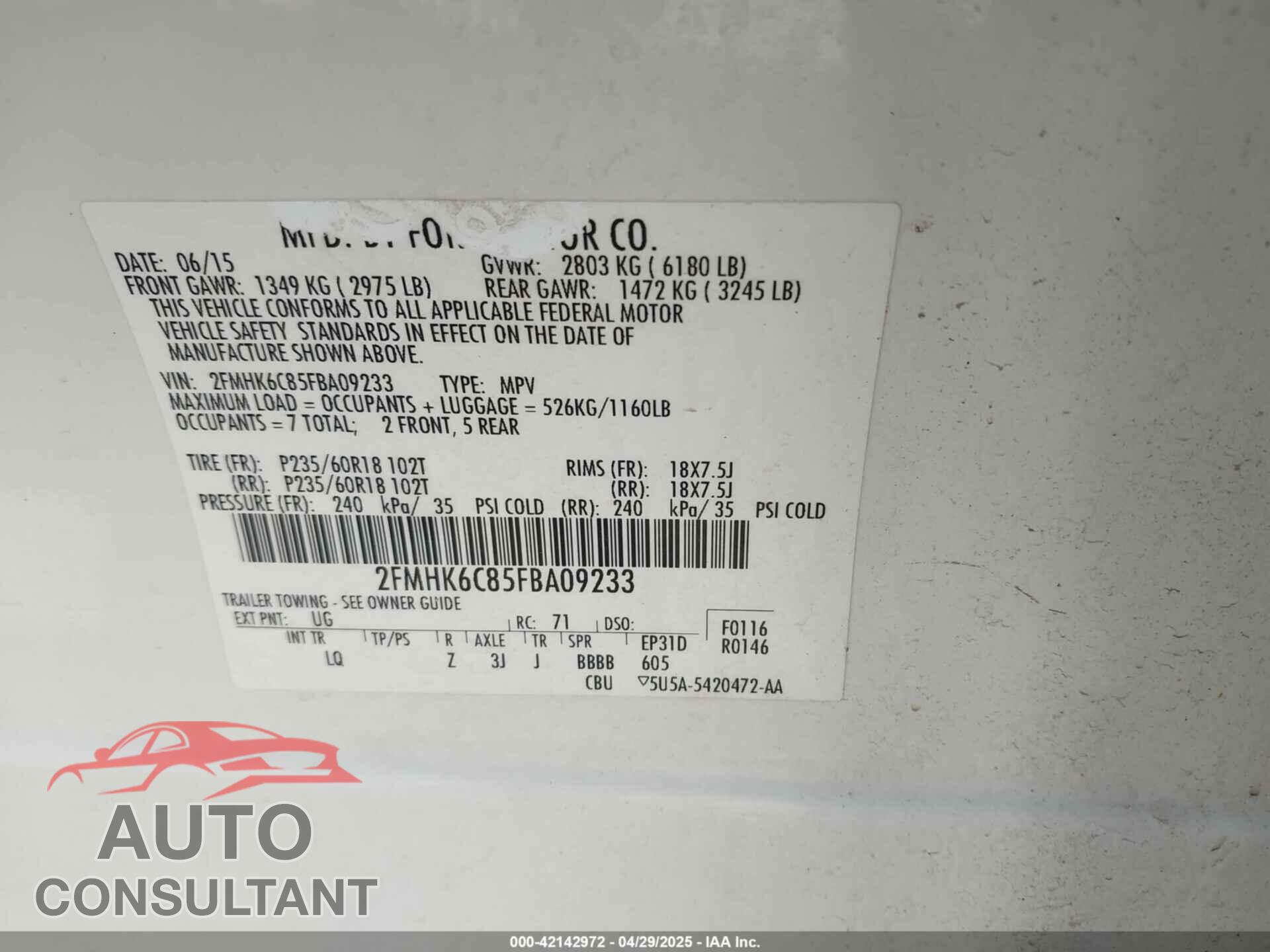 FORD FLEX 2015 - 2FMHK6C85FBA09233