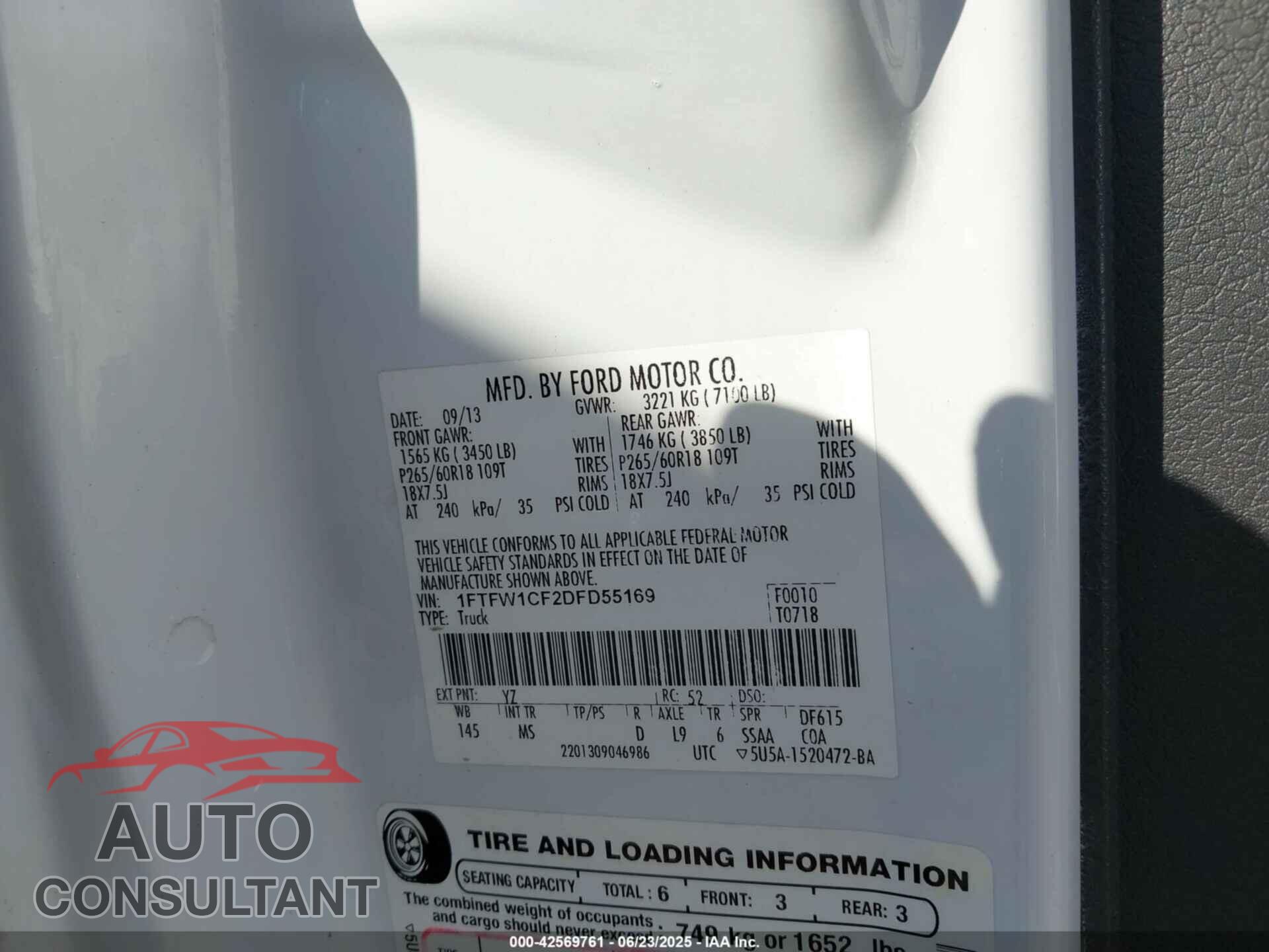 FORD F-150 2013 - 1FTFW1CF2DFD55169