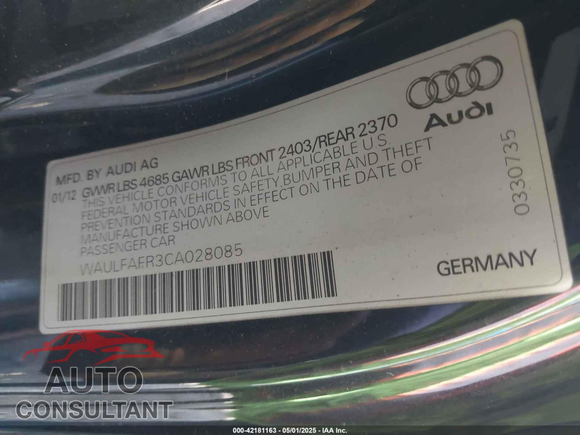 AUDI A5 2012 - WAULFAFR3CA028085