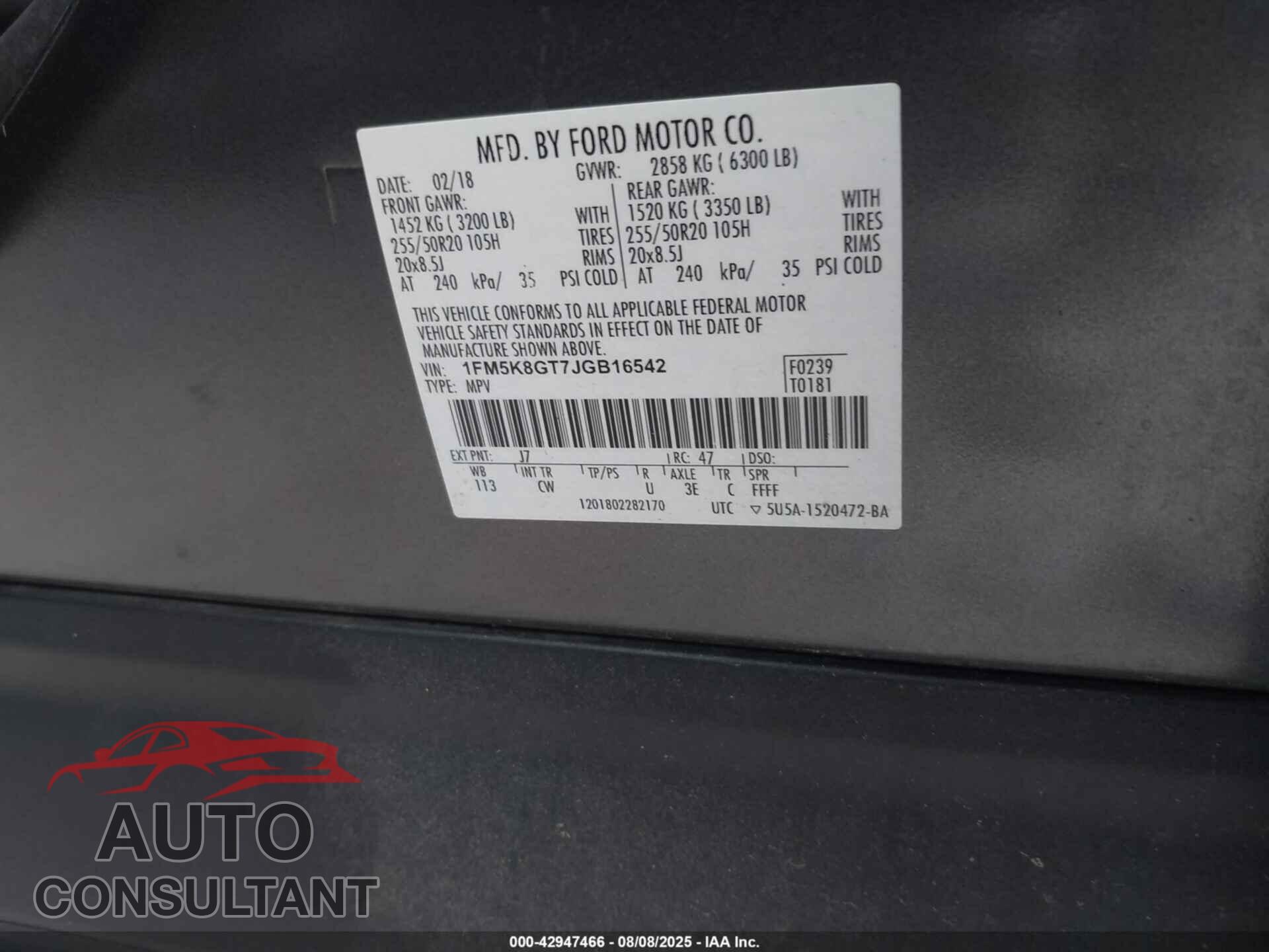 FORD EXPLORER 2018 - 1FM5K8GT7JGB16542