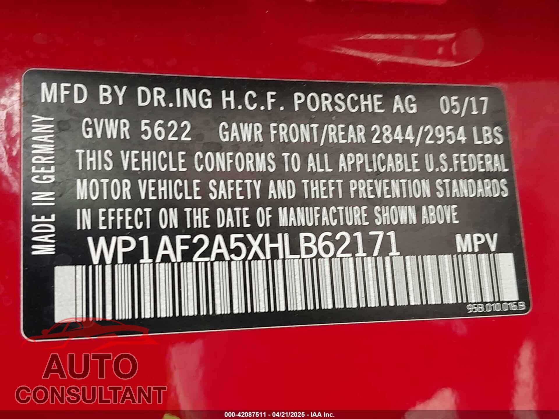 PORSCHE MACAN 2017 - WP1AF2A5XHLB62171