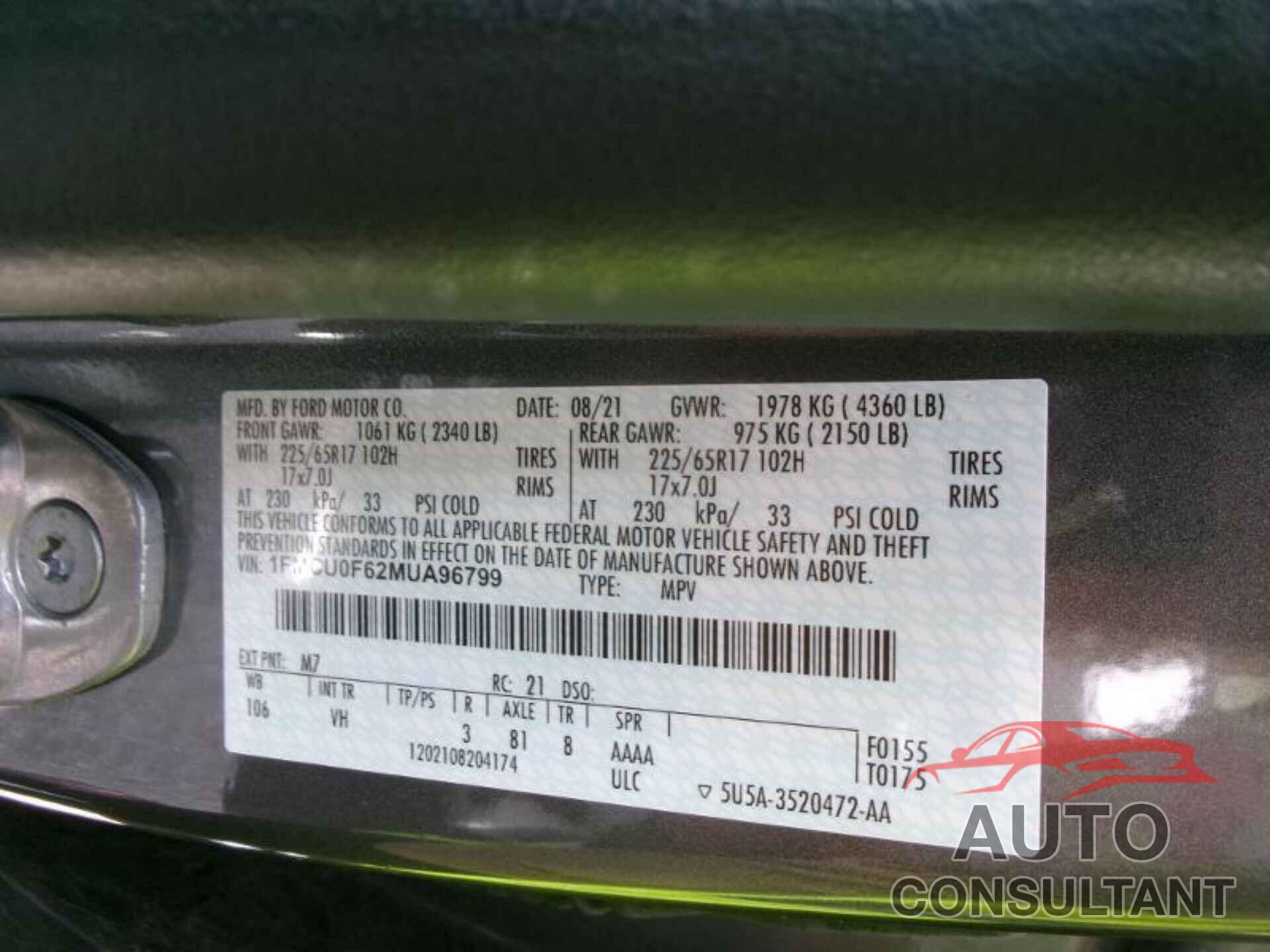 FORD ESCAPE 2021 - 1FMCU0F62MUA96799