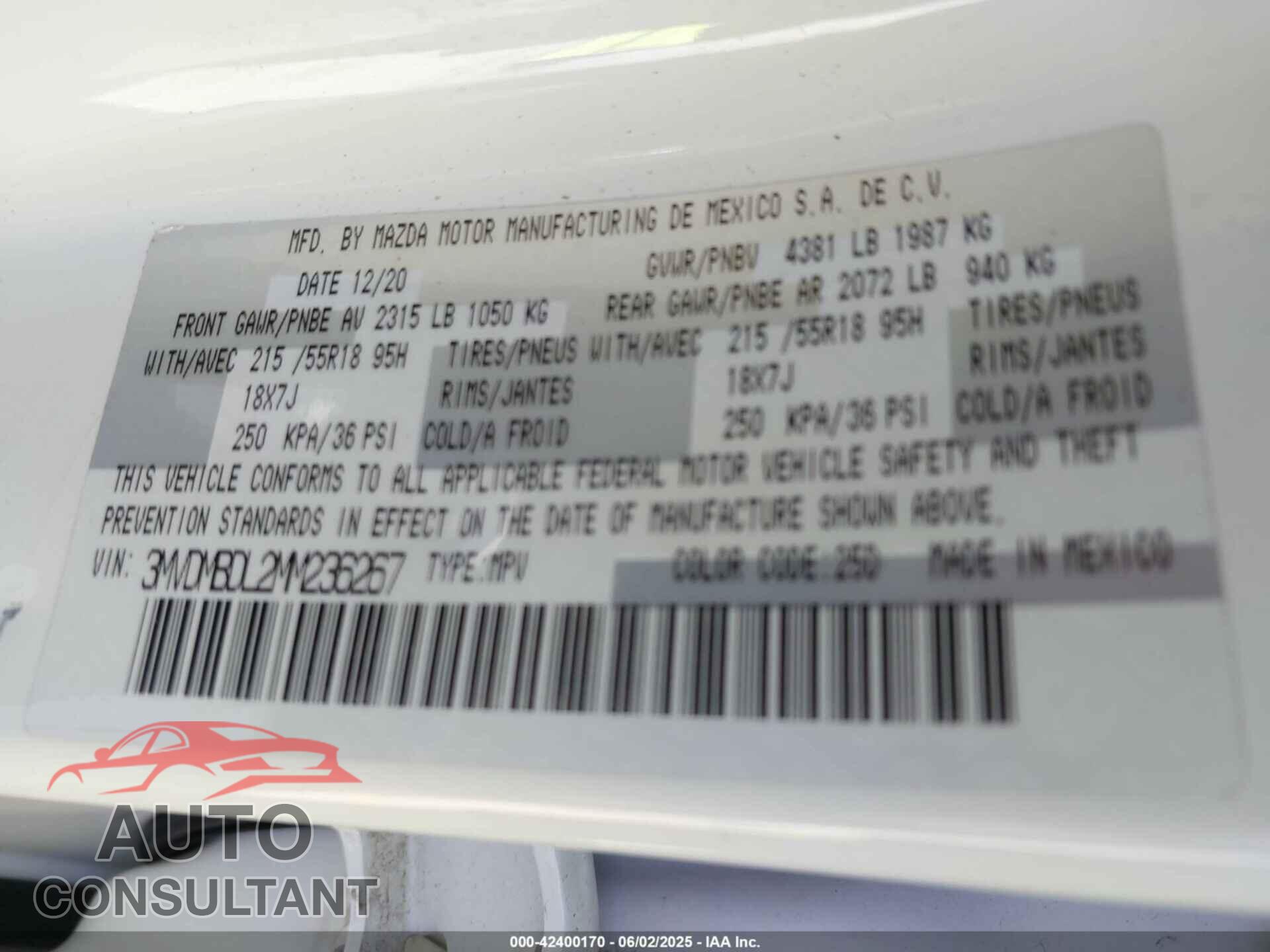 MAZDA CX-30 2021 - 3MVDMBDL2MM236267