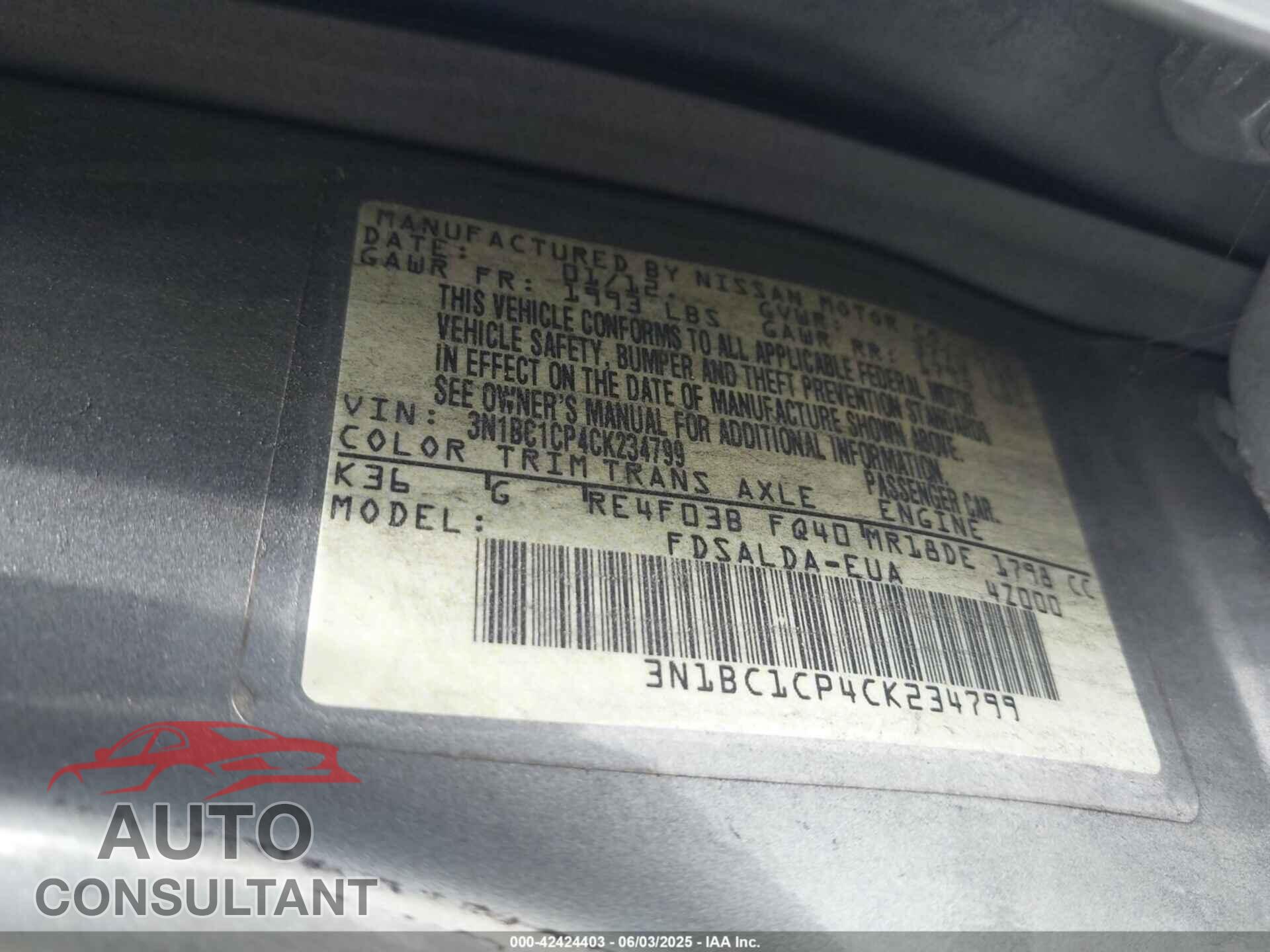 NISSAN VERSA 2012 - 3N1BC1CP4CK234799