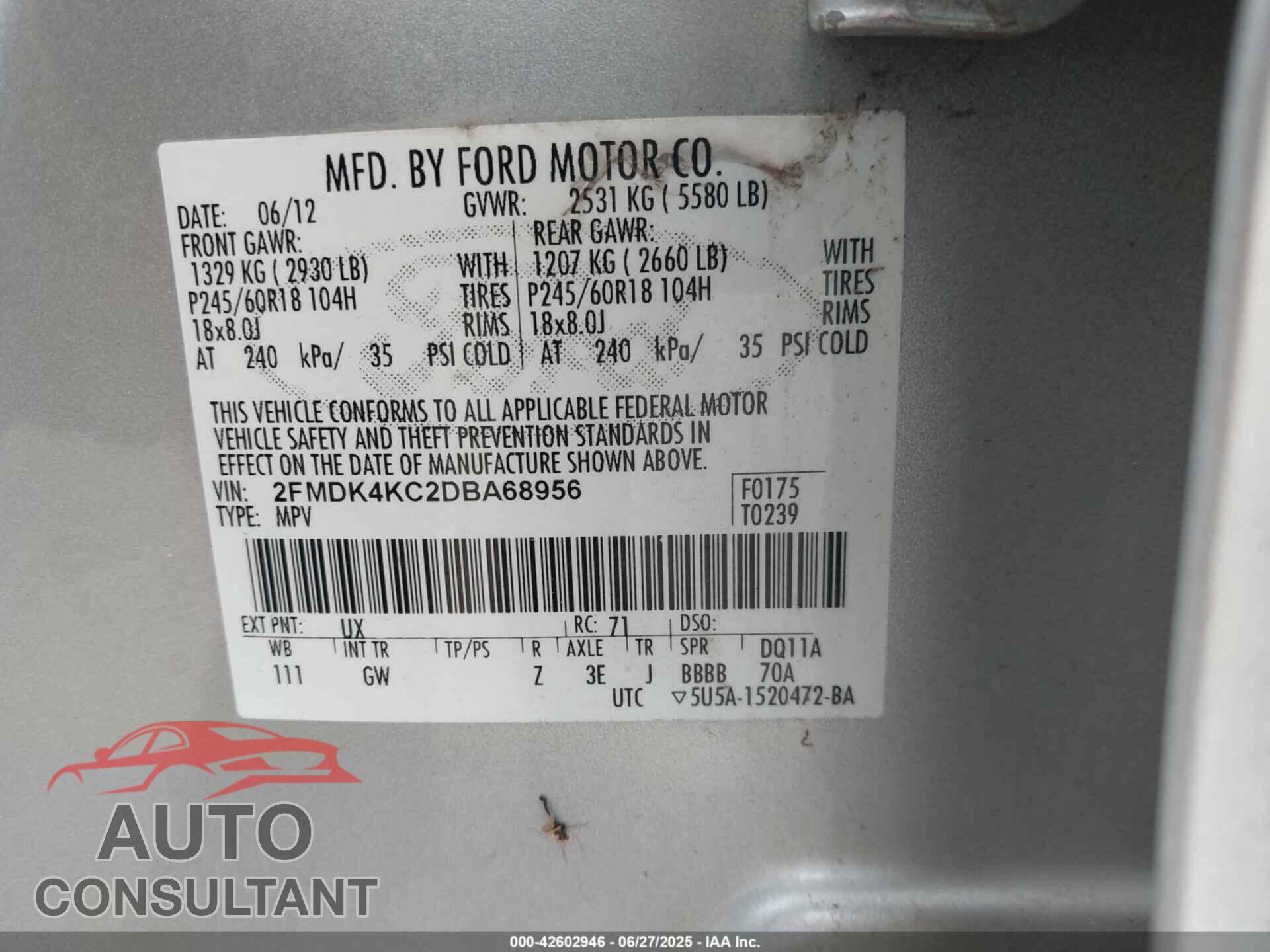 FORD EDGE 2013 - 2FMDK4KC2DBA68956