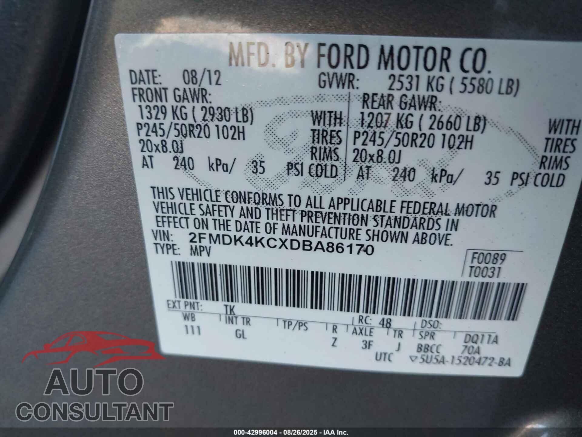FORD EDGE 2013 - 2FMDK4KCXDBA86170