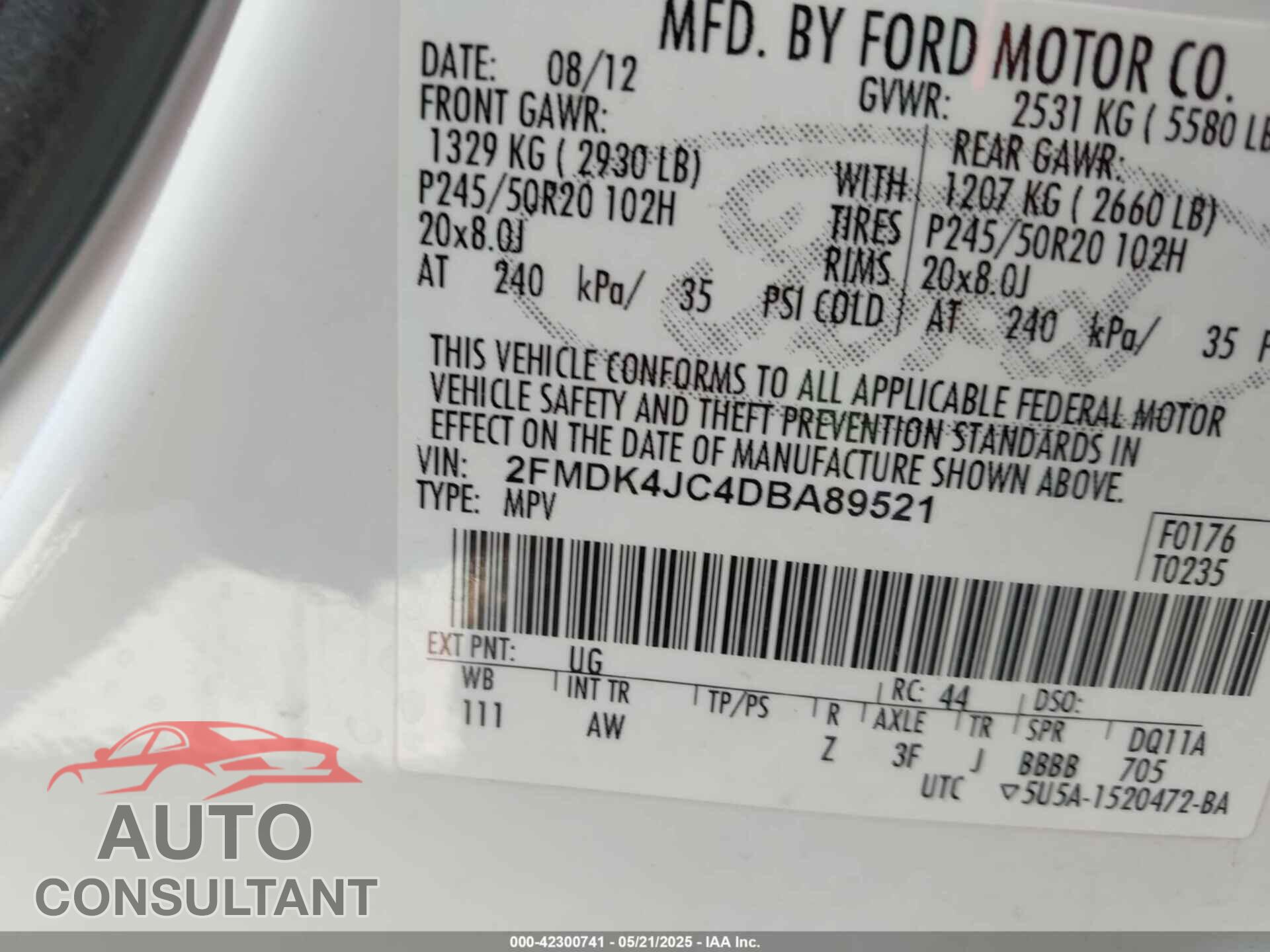 FORD EDGE 2013 - 2FMDK4JC4DBA89521