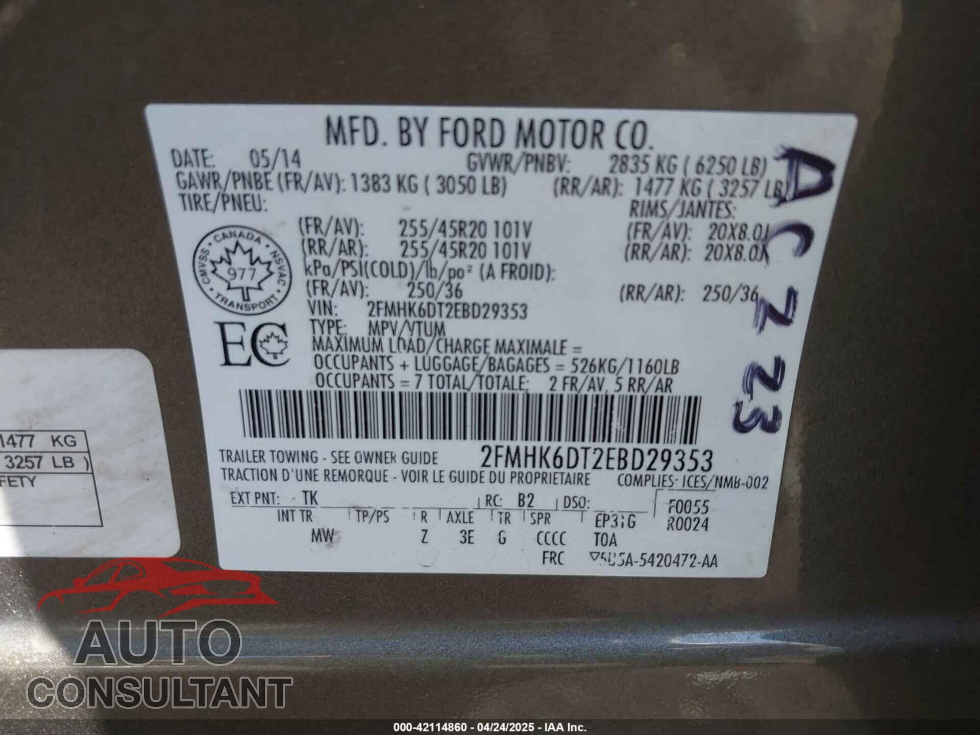 FORD FLEX 2014 - 2FMHK6DT2EBD29353