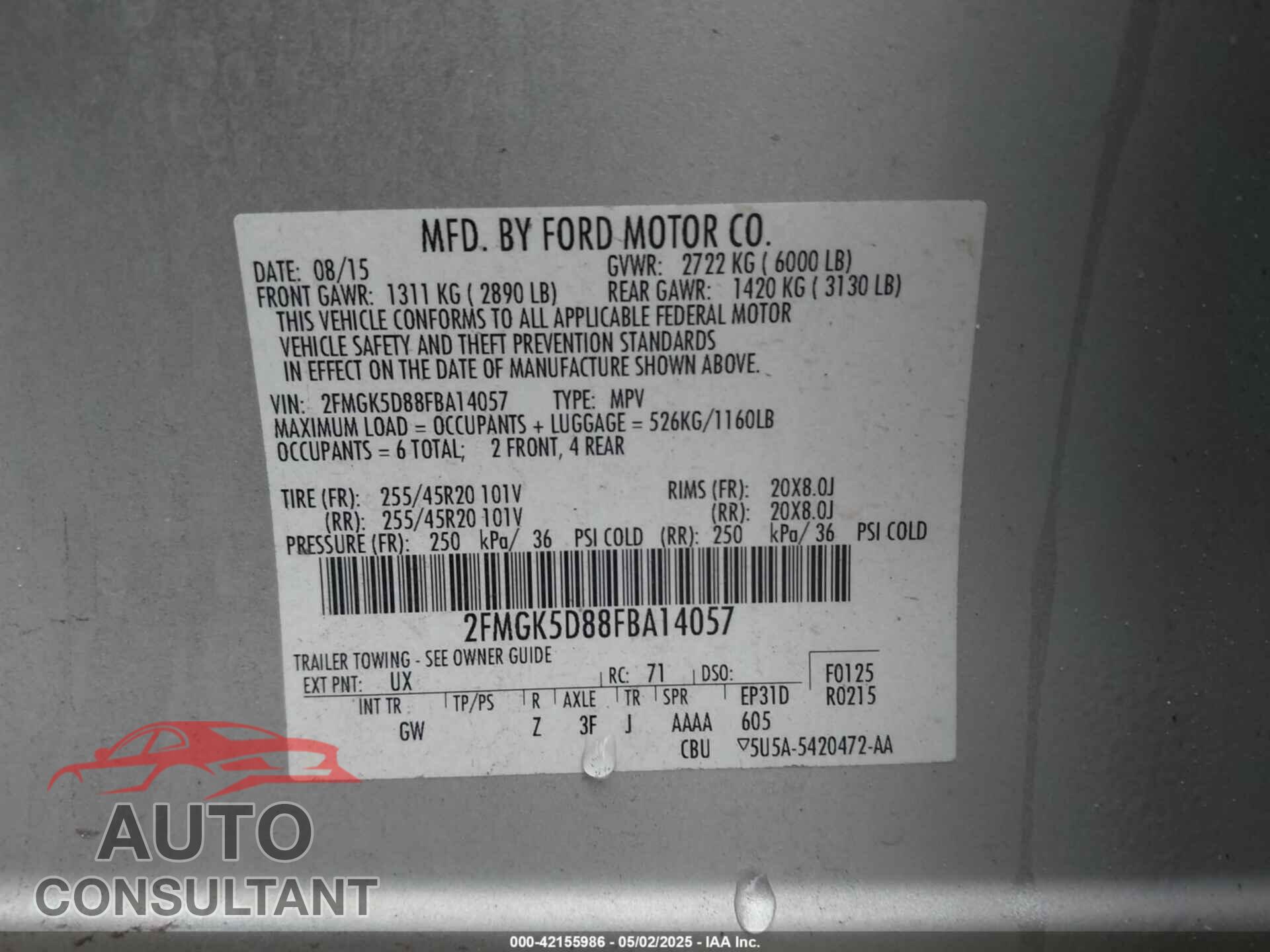 FORD FLEX 2015 - 2FMGK5D88FBA14057