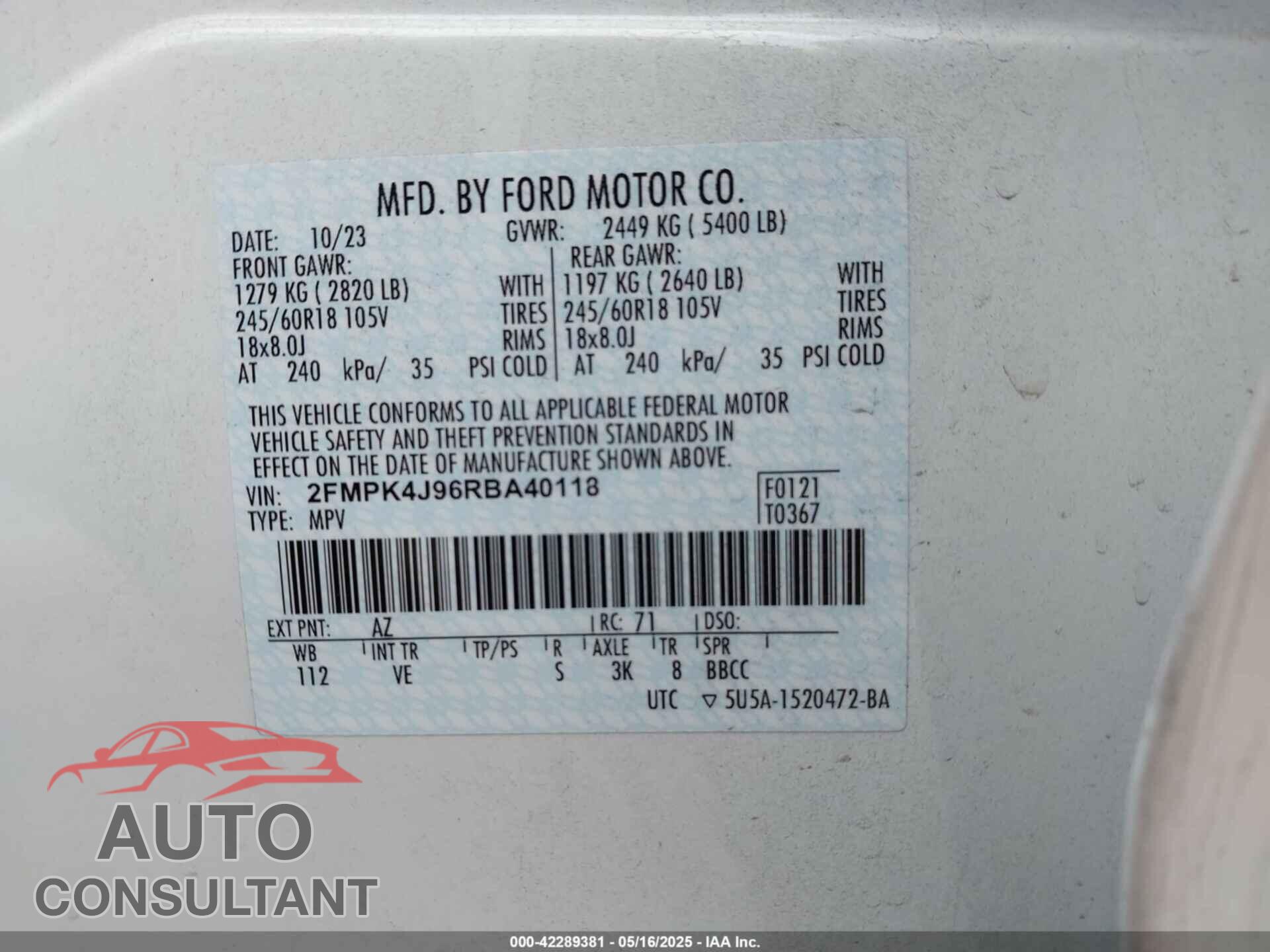 FORD EDGE 2024 - 2FMPK4J96RBA40118