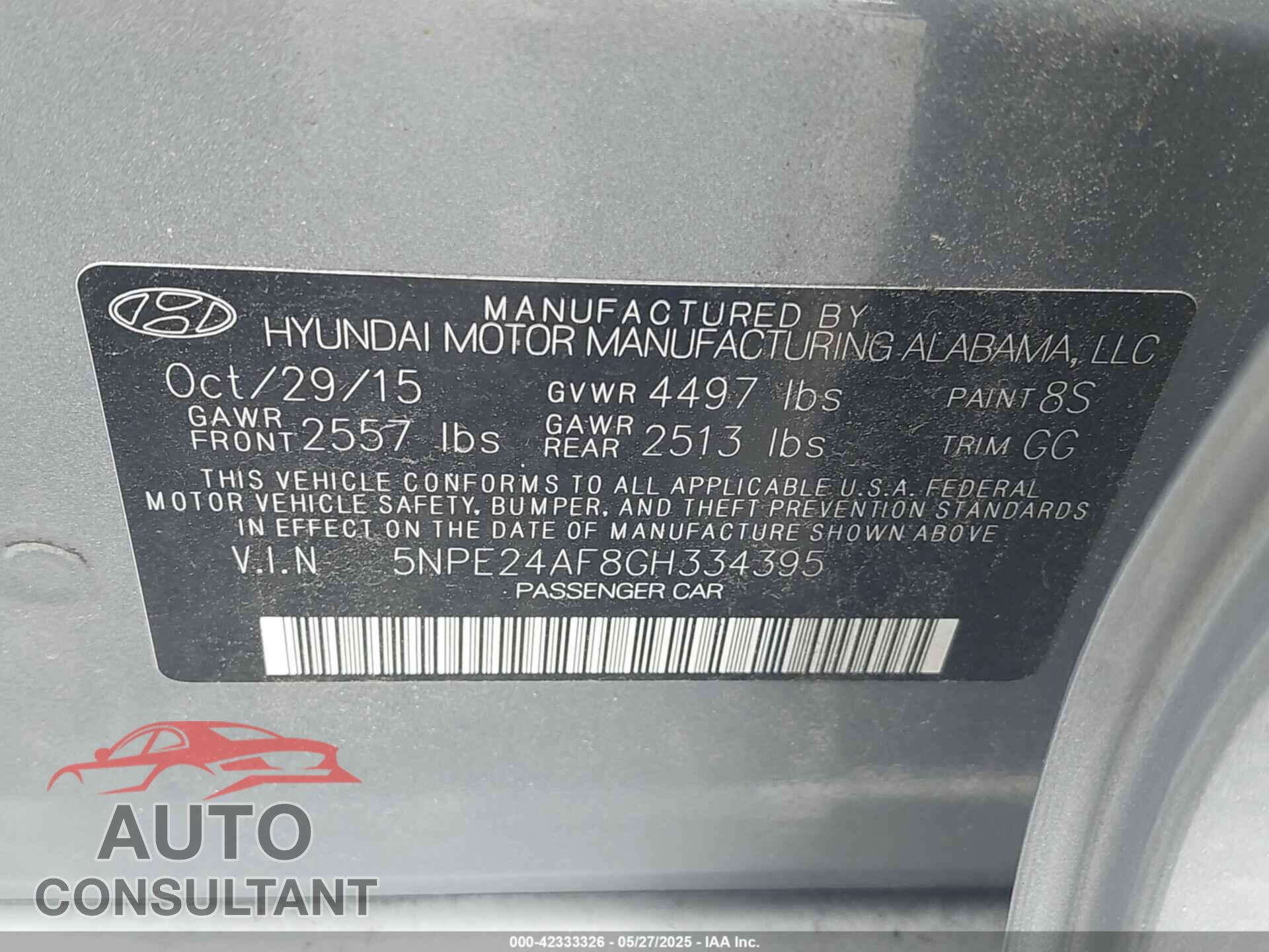 HYUNDAI SONATA 2016 - 5NPE24AF8GH334395