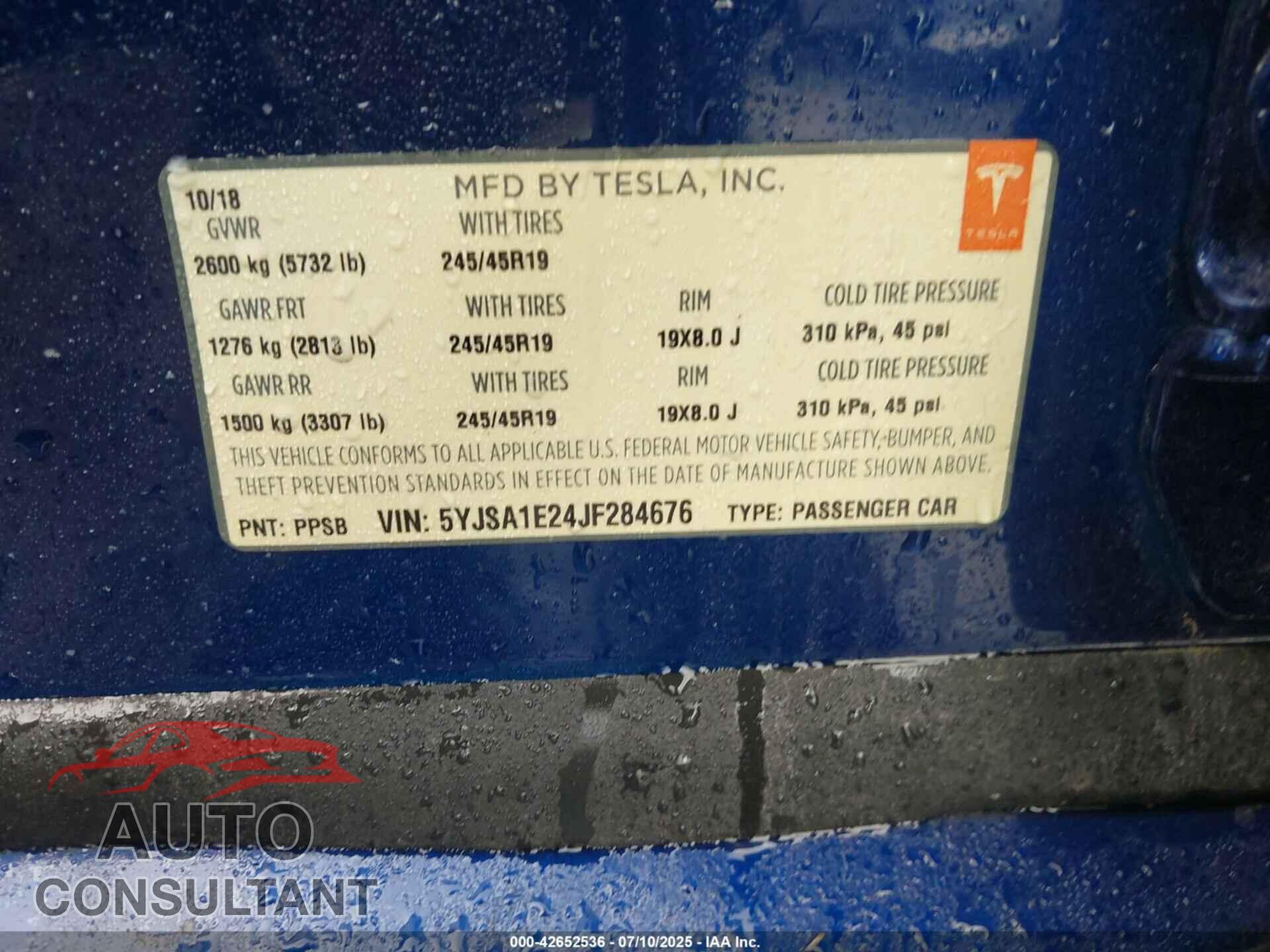 TESLA MODEL S 2018 - 5YJSA1E24JF284676