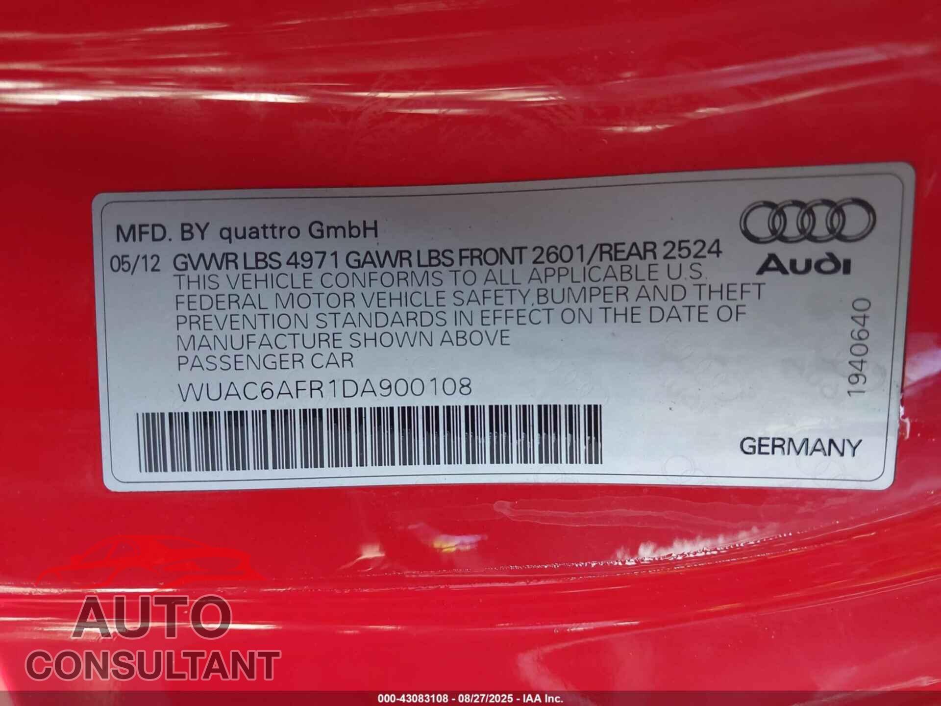 AUDI RS 5 2013 - WUAC6AFR1DA900108