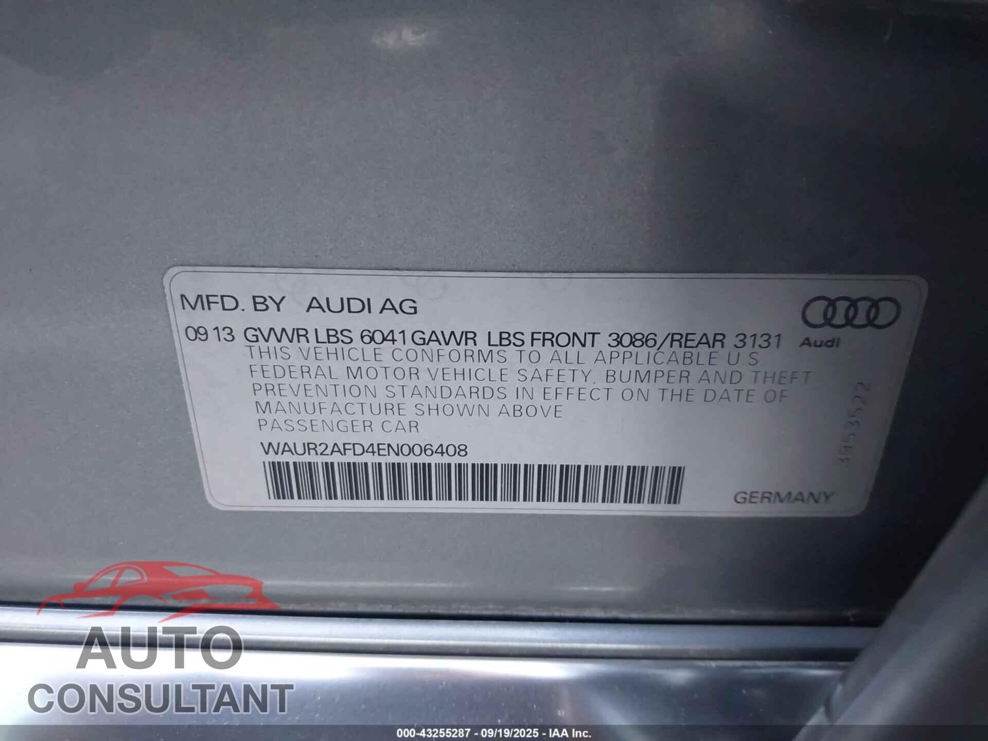 AUDI A8 L 2014 - WAUR2AFD4EN006408