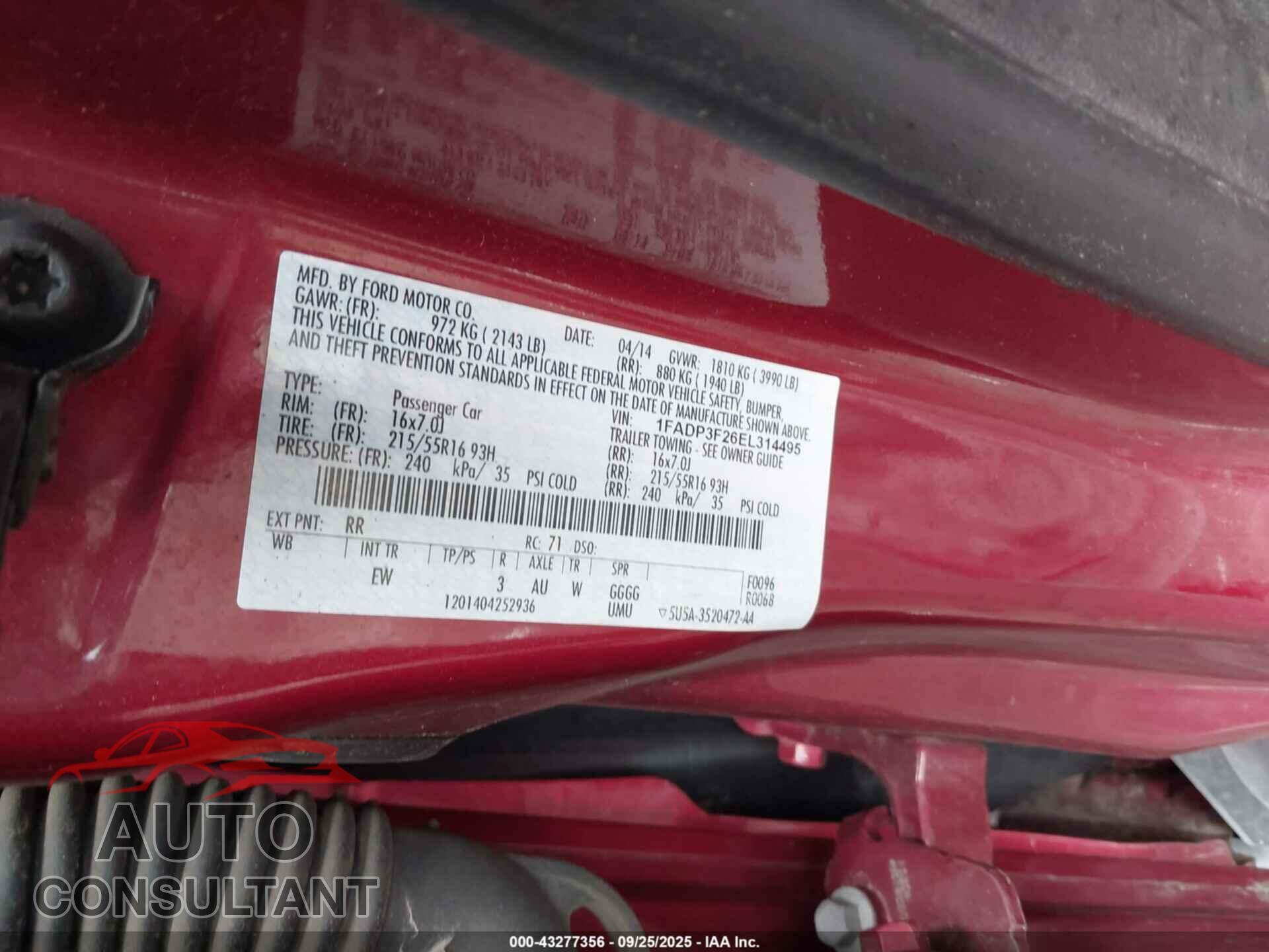 FORD FOCUS 2014 - 1FADP3F26EL314495