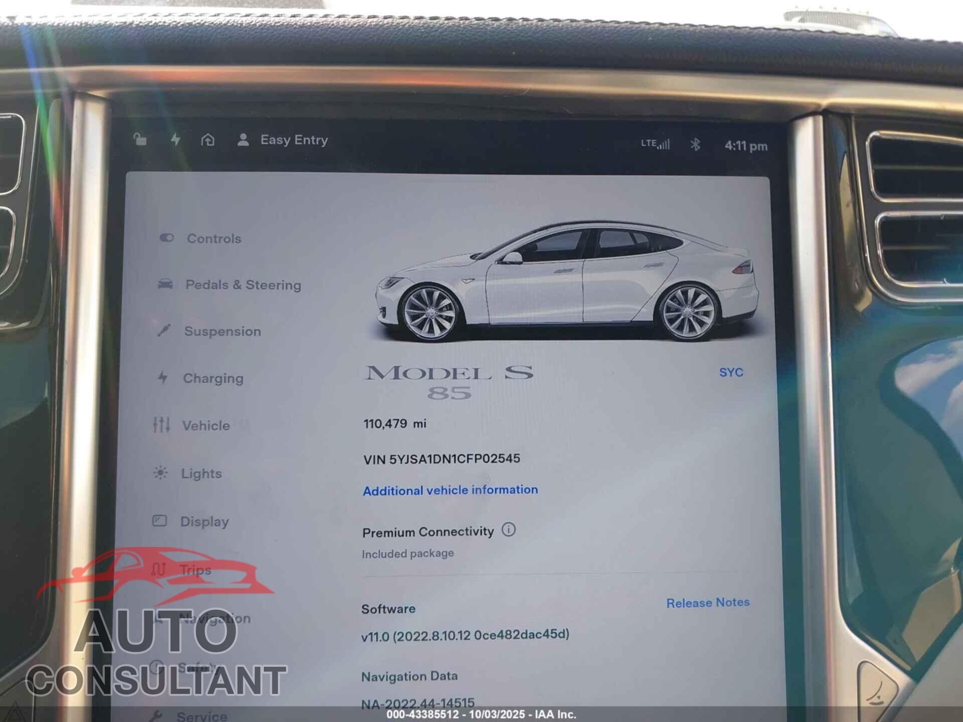 TESLA MODEL S 2012 - 5YJSA1DN1CFP02545