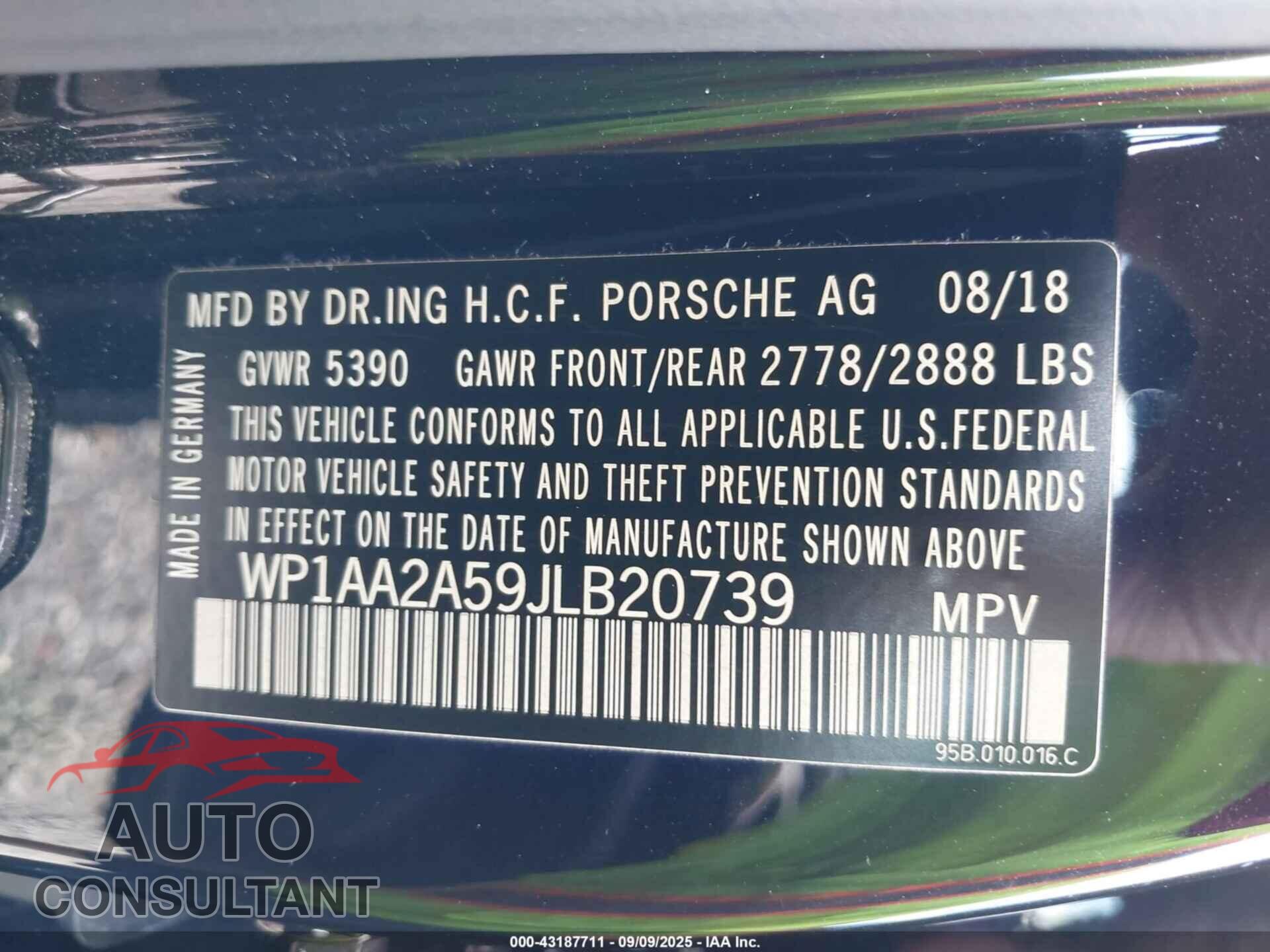 PORSCHE MACAN 2018 - WP1AA2A59JLB20739