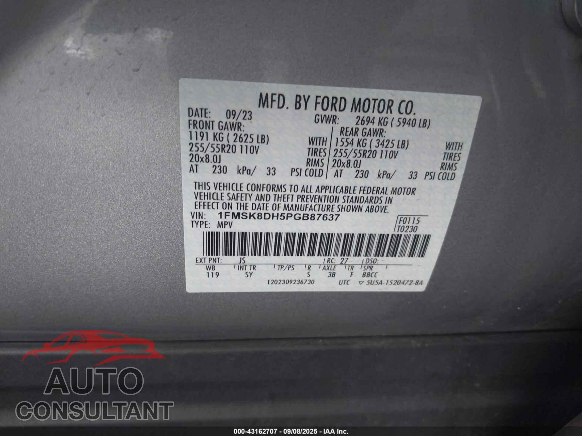 FORD EXPLORER 2023 - 1FMSK8DH5PGB87637