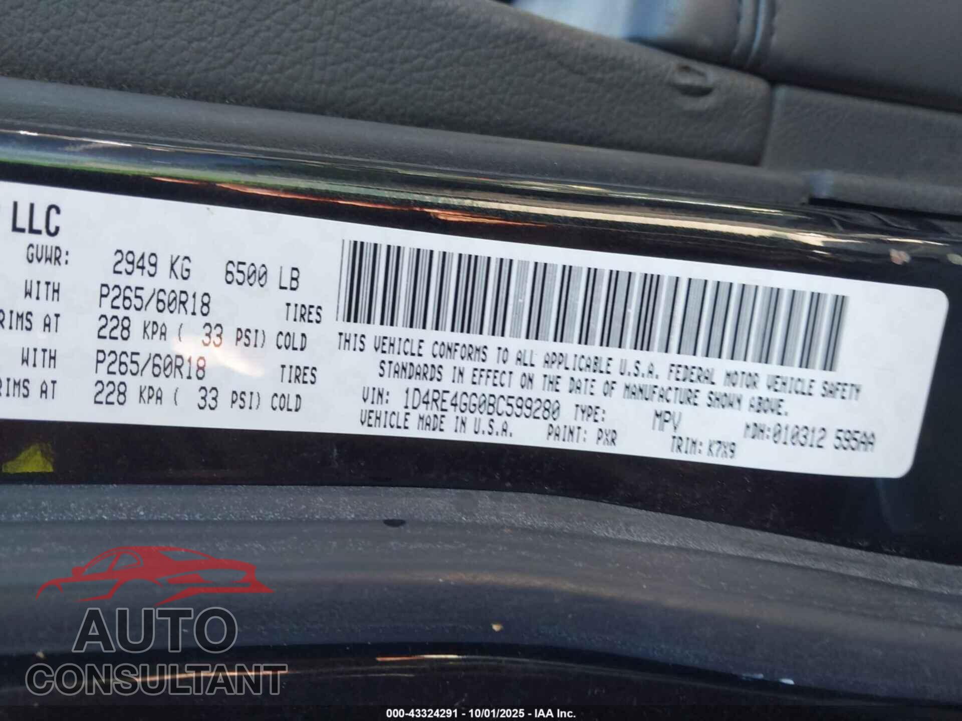 DODGE DURANGO 2011 - 1D4RE4GG0BC599280