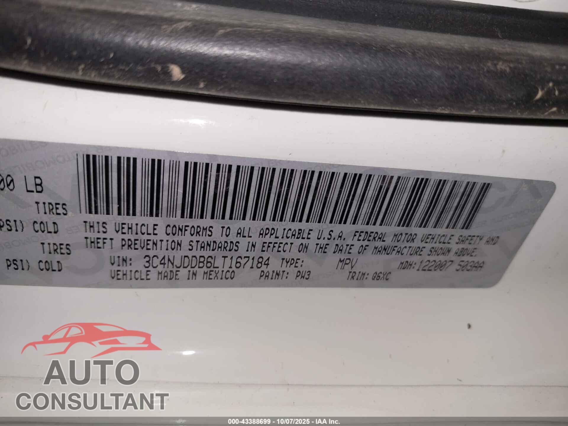 JEEP COMPASS 2020 - 3C4NJDDB6LT167184