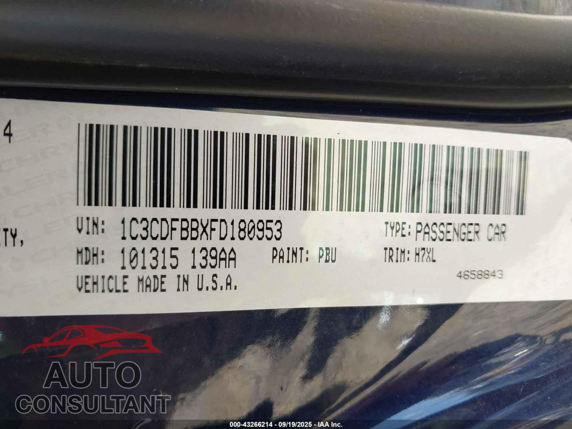 DODGE DART 2015 - 1C3CDFBBXFD180953