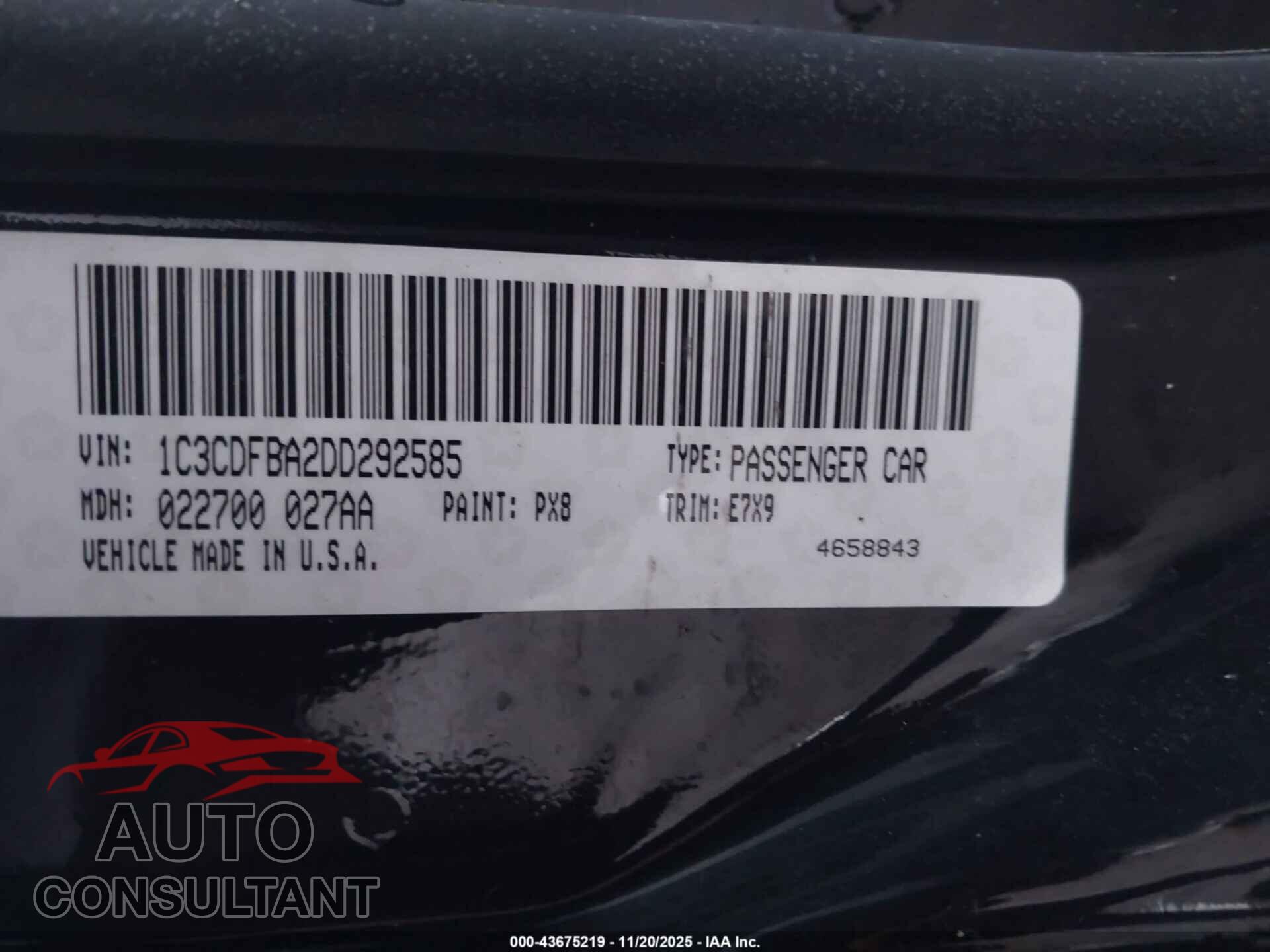 DODGE DART 2013 - 1C3CDFBA2DD292585