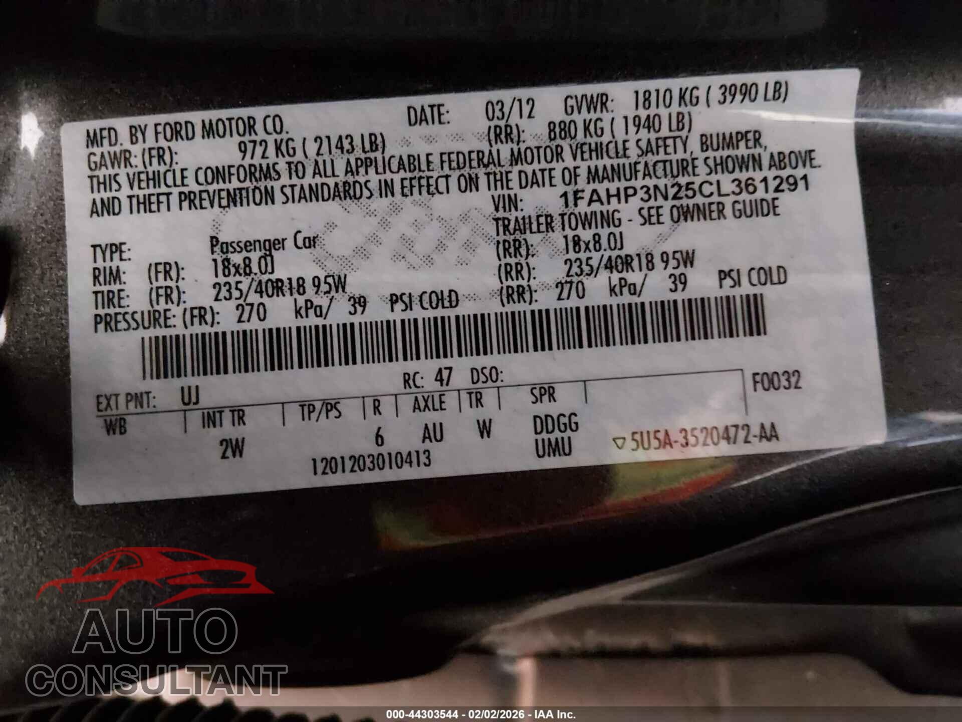 FORD FOCUS 2012 - 1FAHP3N25CL361291
