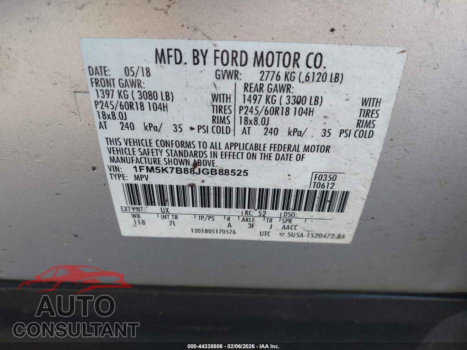 FORD EXPLORER 2018 - 1FM5K7B88JGB88525