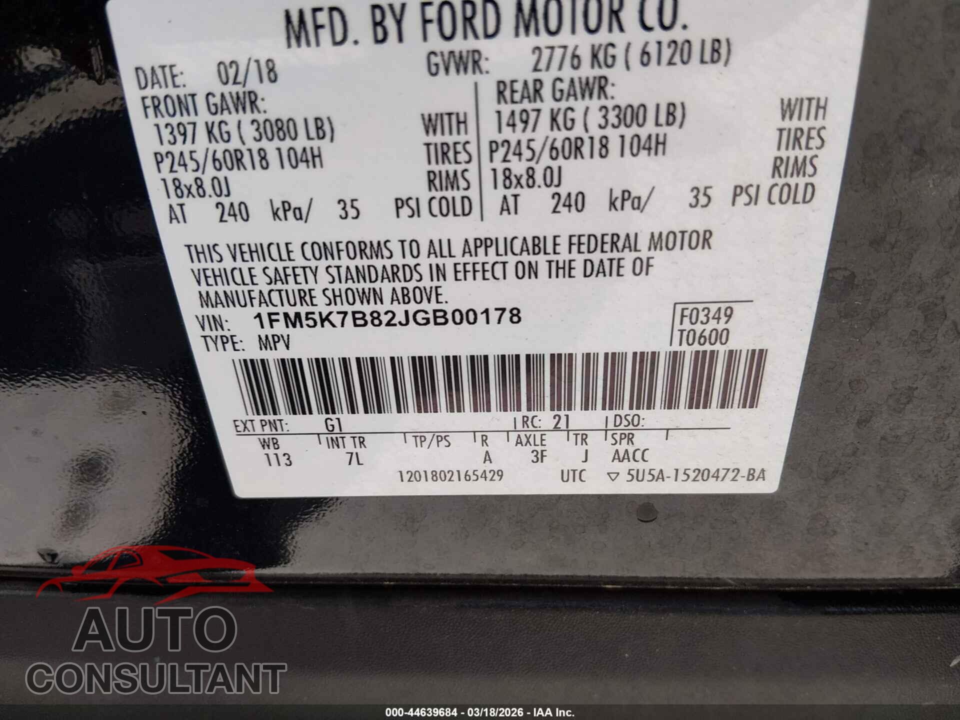 FORD EXPLORER 2018 - 1FM5K7B82JGB00178