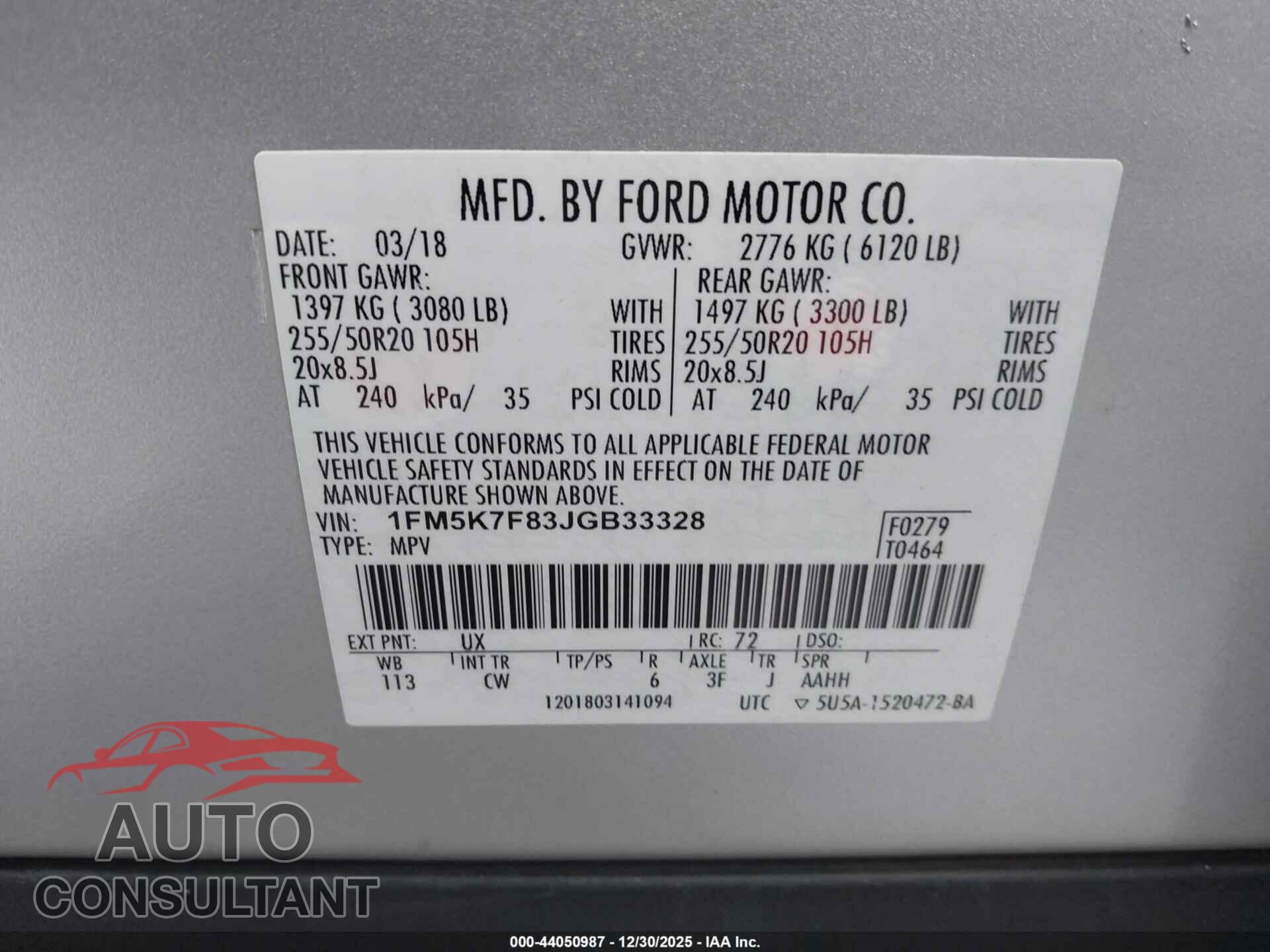 FORD EXPLORER 2018 - 1FM5K7F83JGB33328