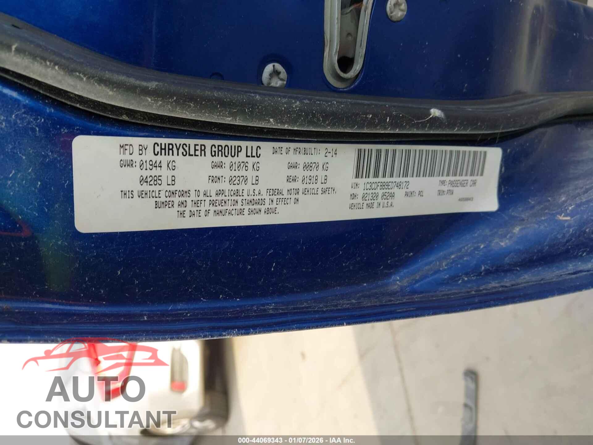 DODGE DART 2014 - 1C3CDFBB9ED748172