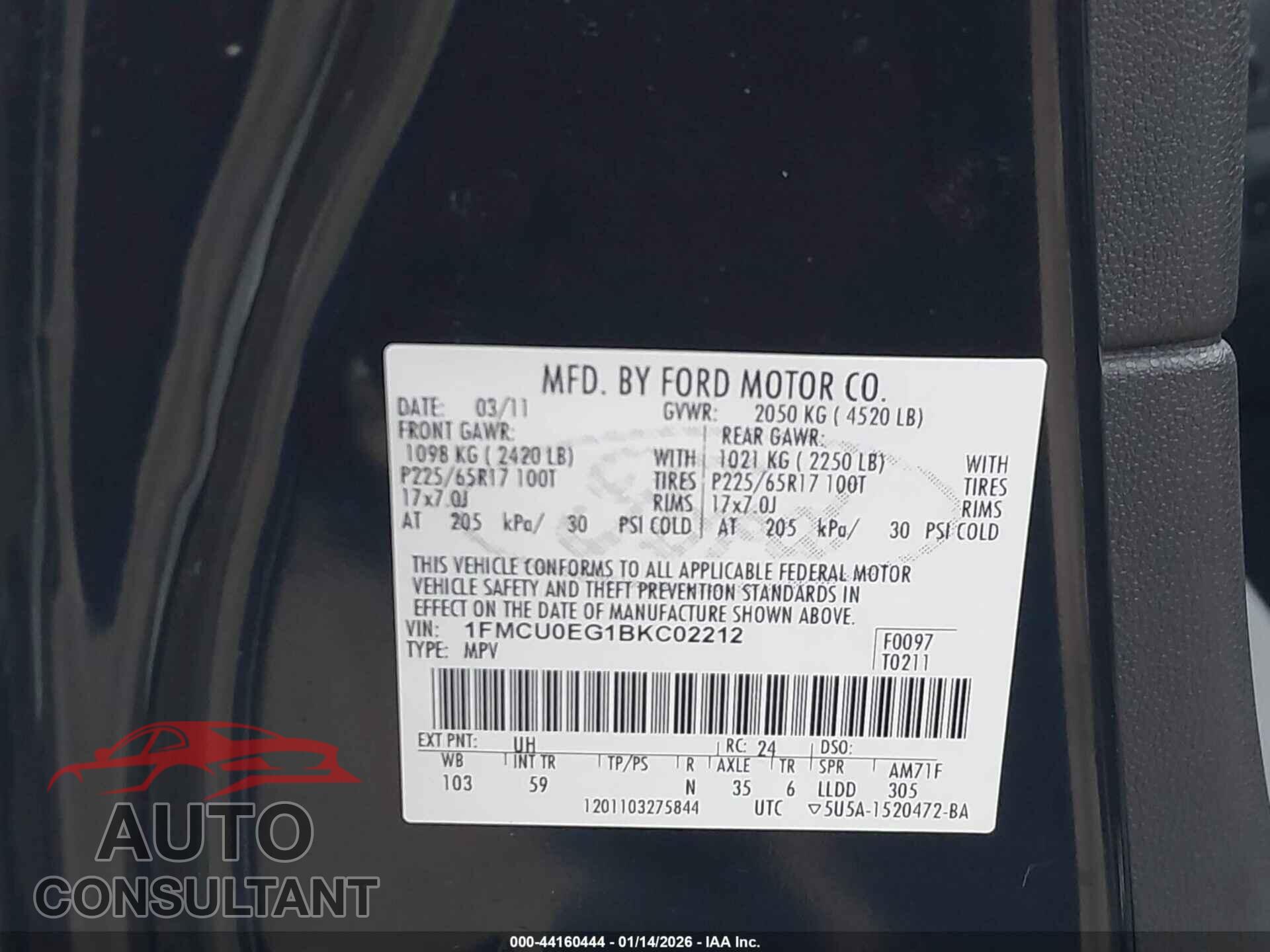 FORD ESCAPE 2011 - 1FMCU0EG1BKC02212