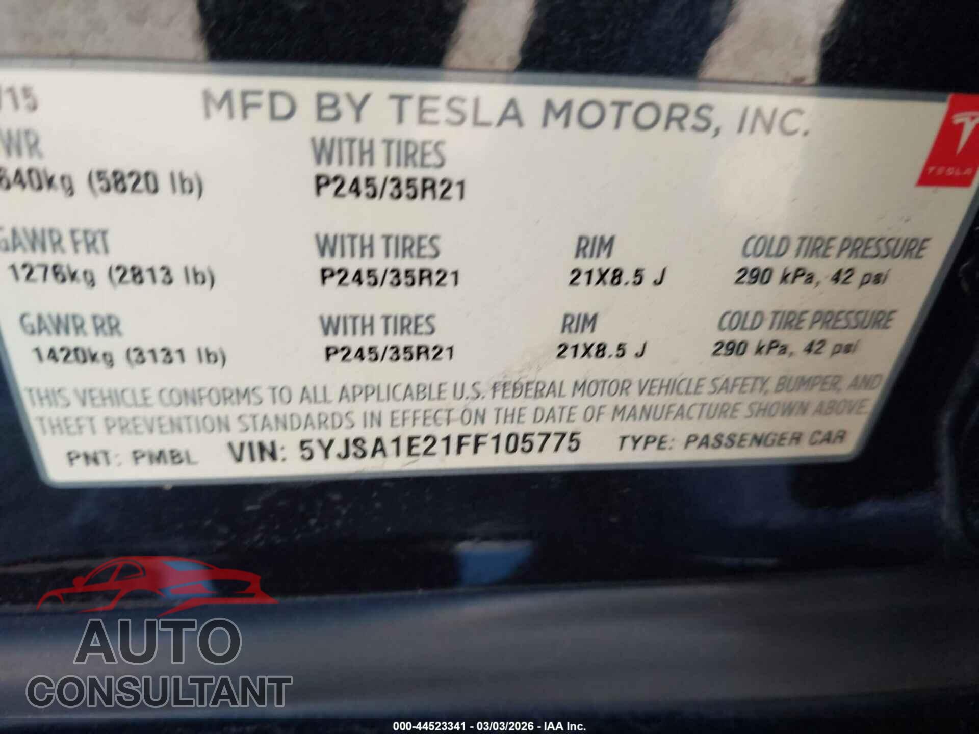 TESLA MODEL S 2015 - 5YJSA1E21FF105775