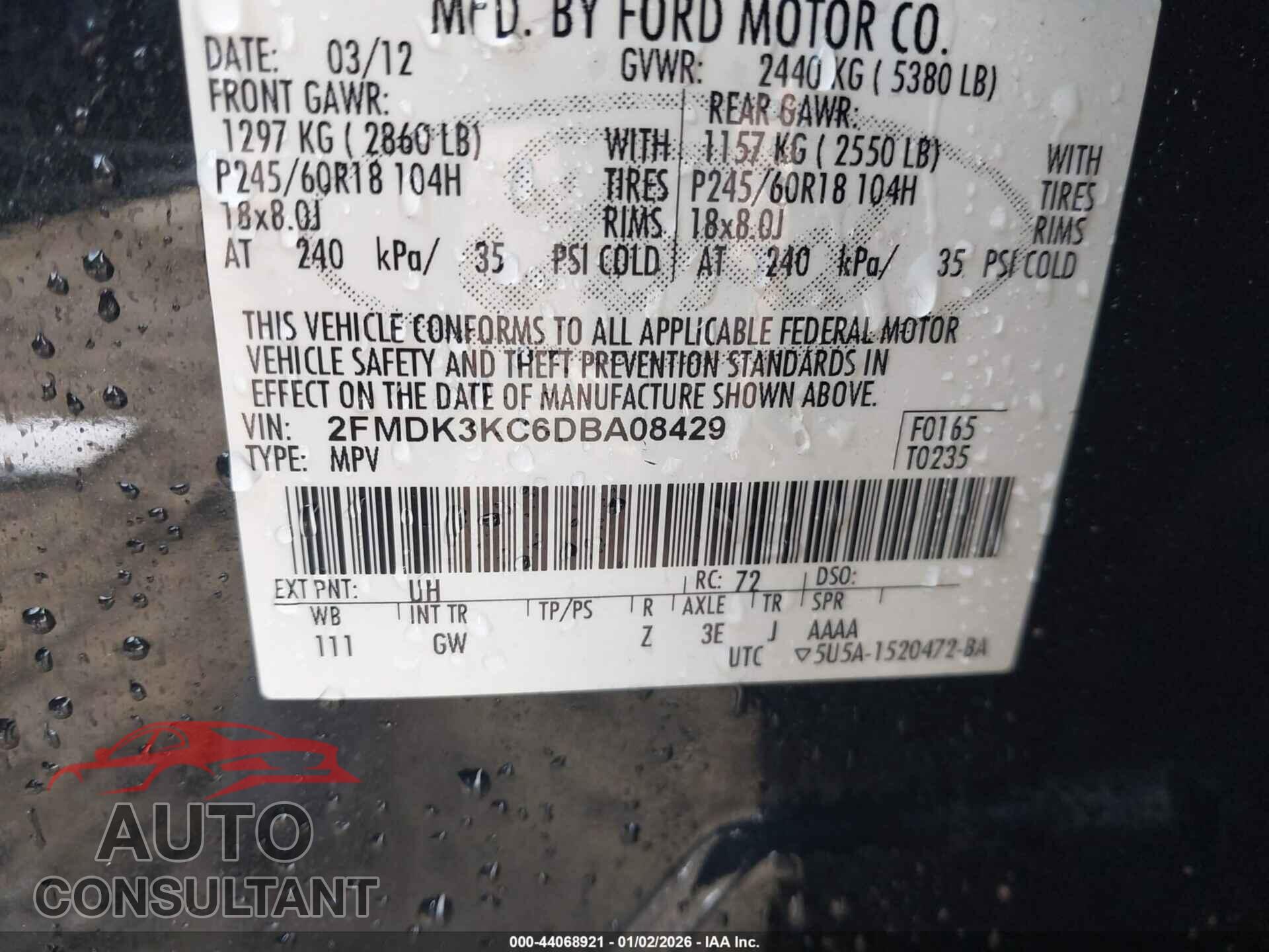 FORD EDGE 2013 - 2FMDK3KC6DBA08429