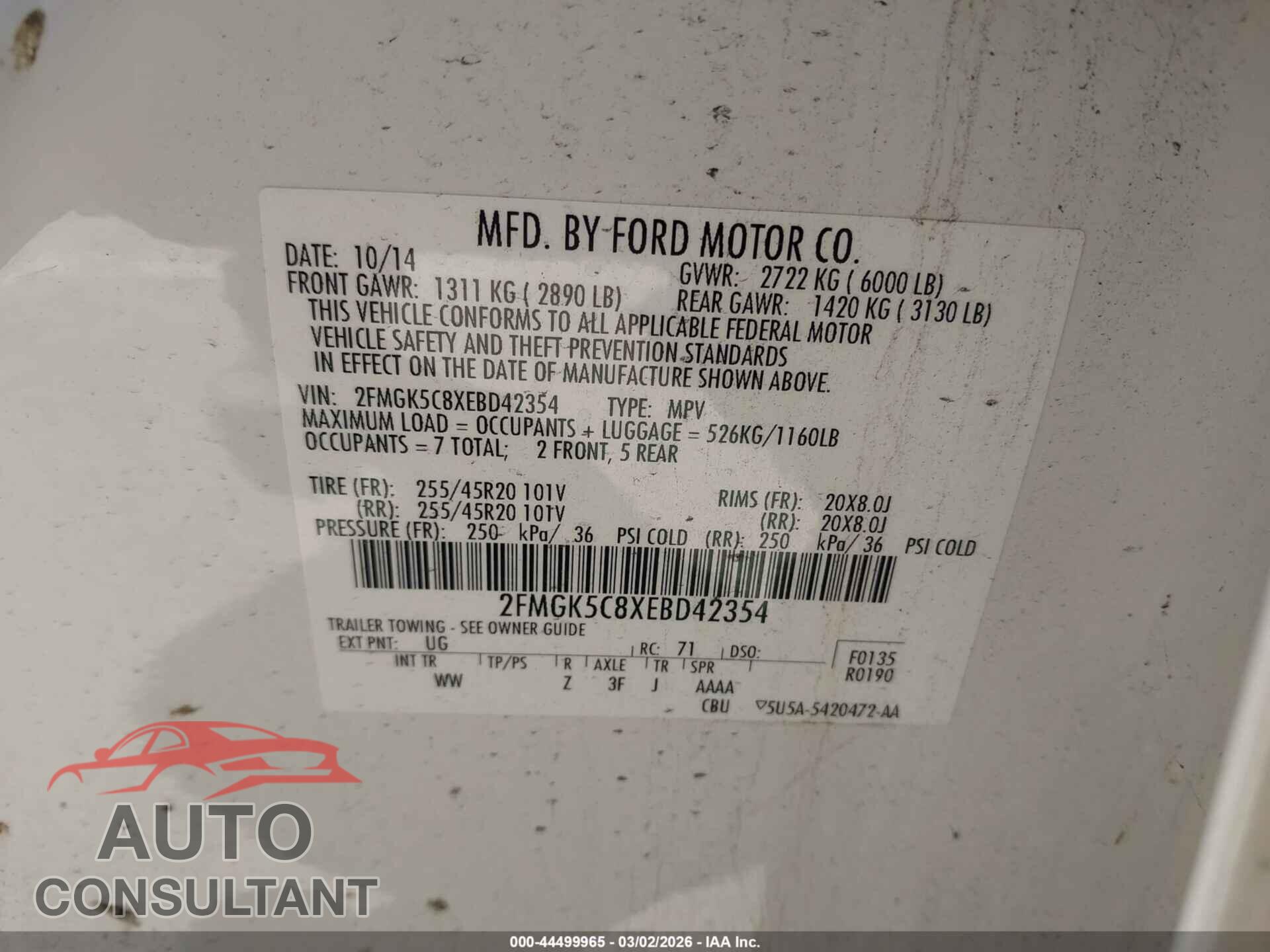 FORD FLEX 2014 - 2FMGK5C8XEBD42354