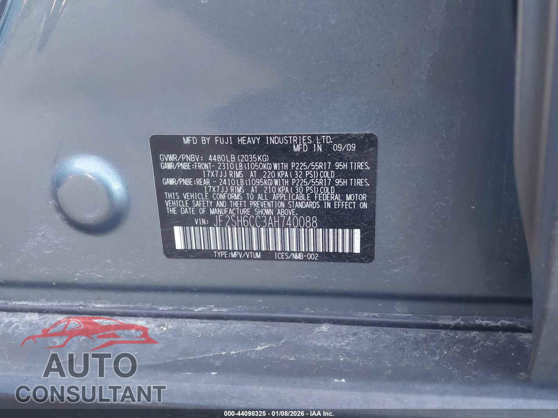 SUBARU FORESTER 2010 - JF2SH6CC3AH740088
