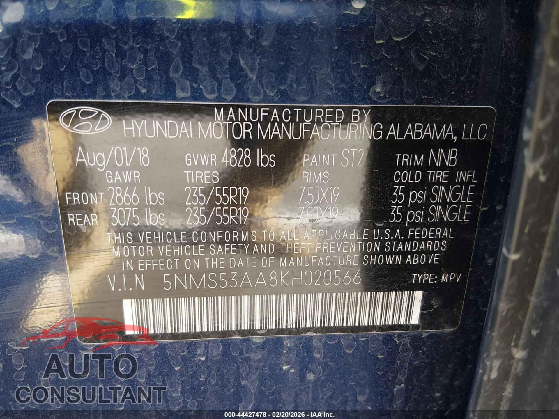 HYUNDAI SANTA FE 2019 - 5NMS53AA8KH020566