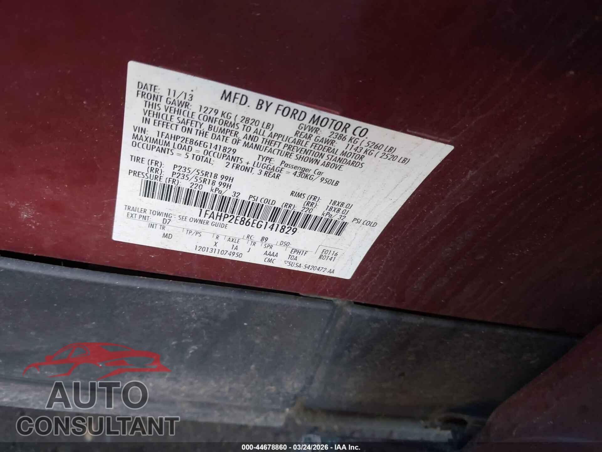 FORD TAURUS 2014 - 1FAHP2E86EG141829