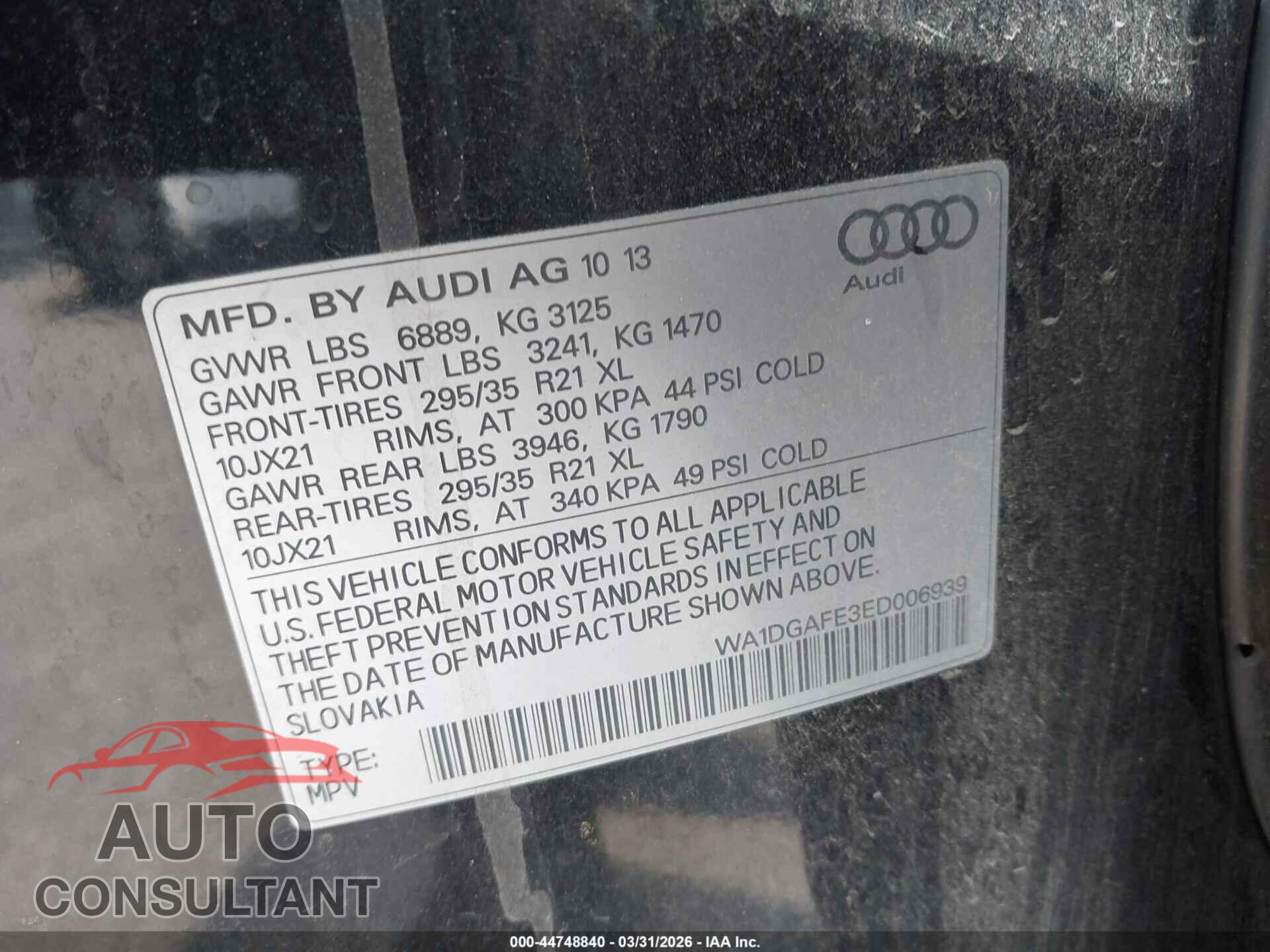AUDI Q7 2014 - WA1DGAFE3ED006939