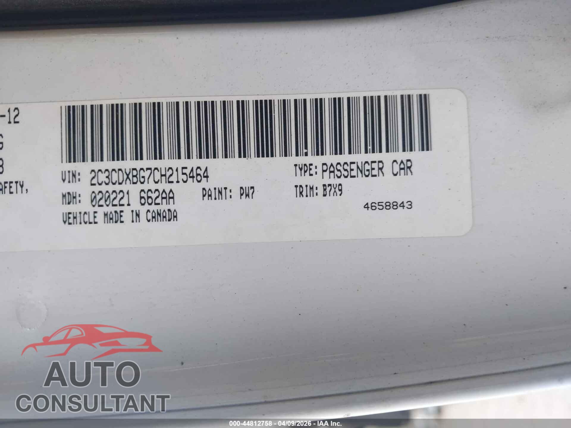 DODGE CHARGER 2012 - 2C3CDXBG7CH215464